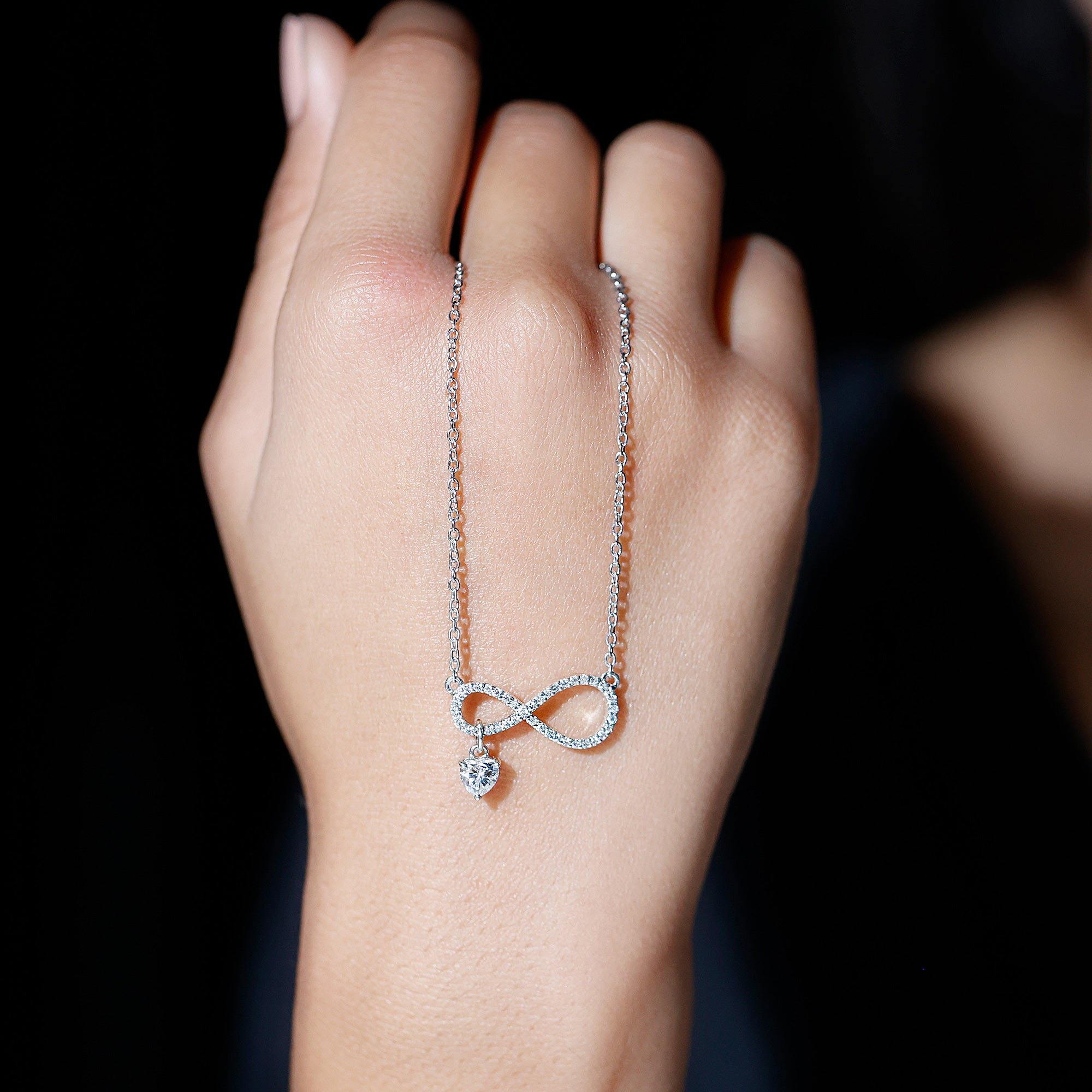 Pave Set Lab Grown Diamond Infinity Heart Charm Necklace Lab - ( EF-VS ) - Rosec Jewels