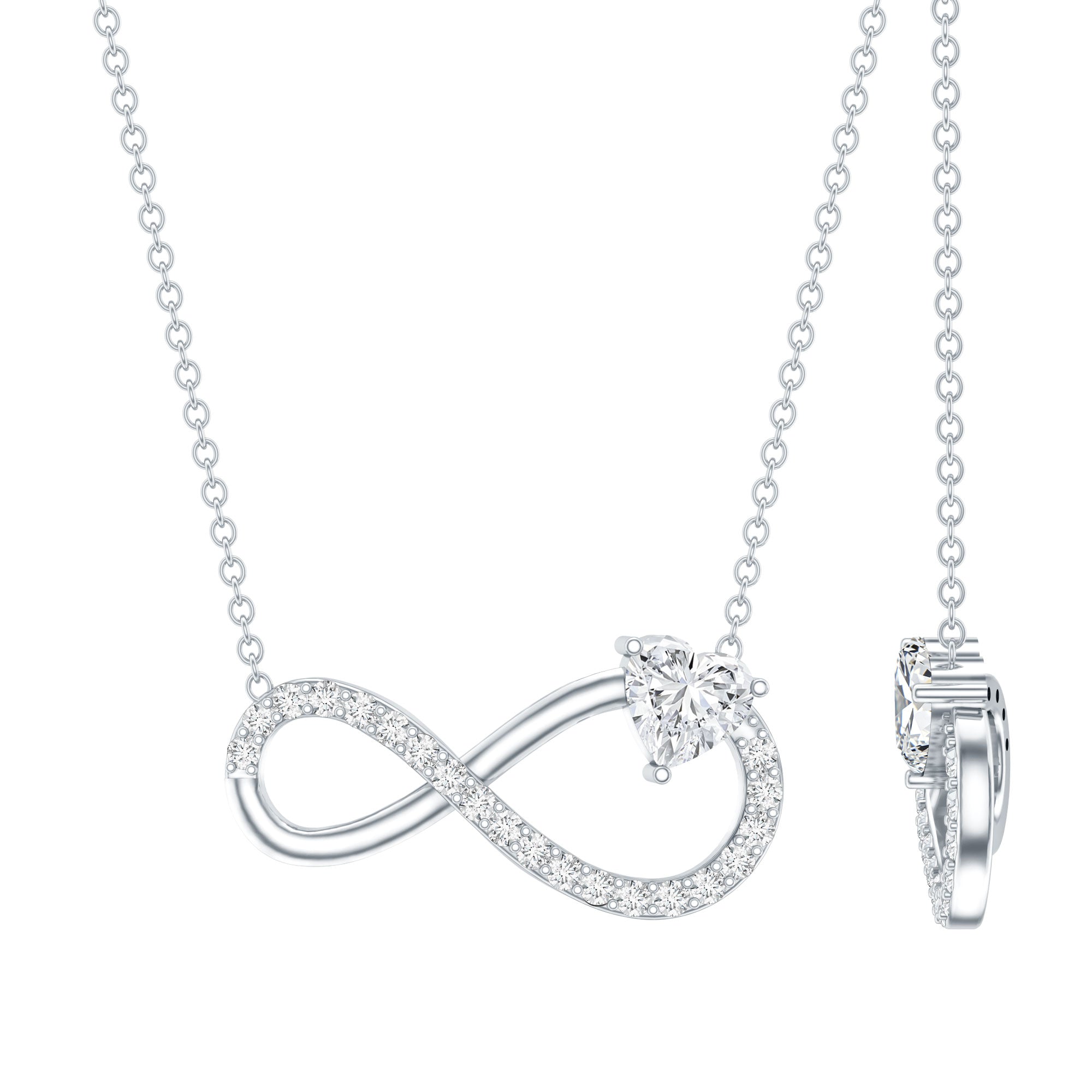Lab Grown Diamond Infinity Heart Necklace For Women Lab - ( EF-VS ) - Rosec Jewels