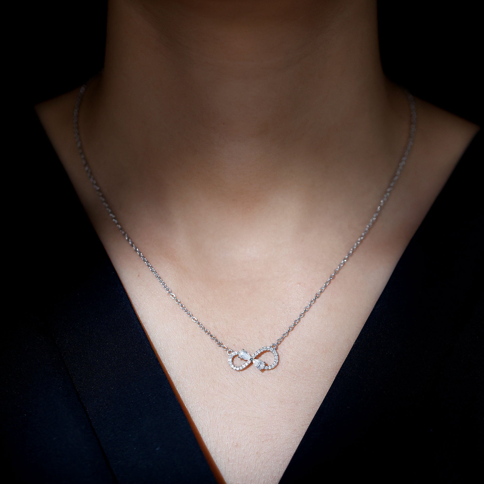 Lab Grown Diamond Forever Knot Teardrop Necklace Lab - ( EF-VS ) - Rosec Jewels