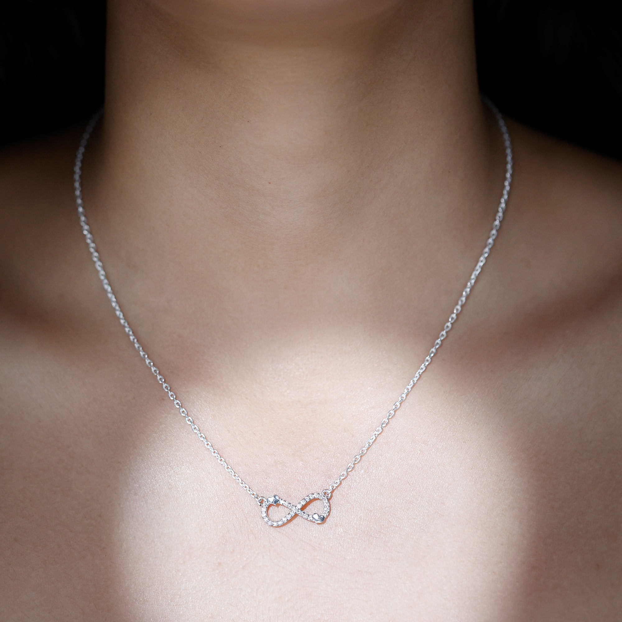 Lab Grown Diamond Infinity Knot Necklace With Cute Heart Lab - ( EF-VS ) - Rosec Jewels