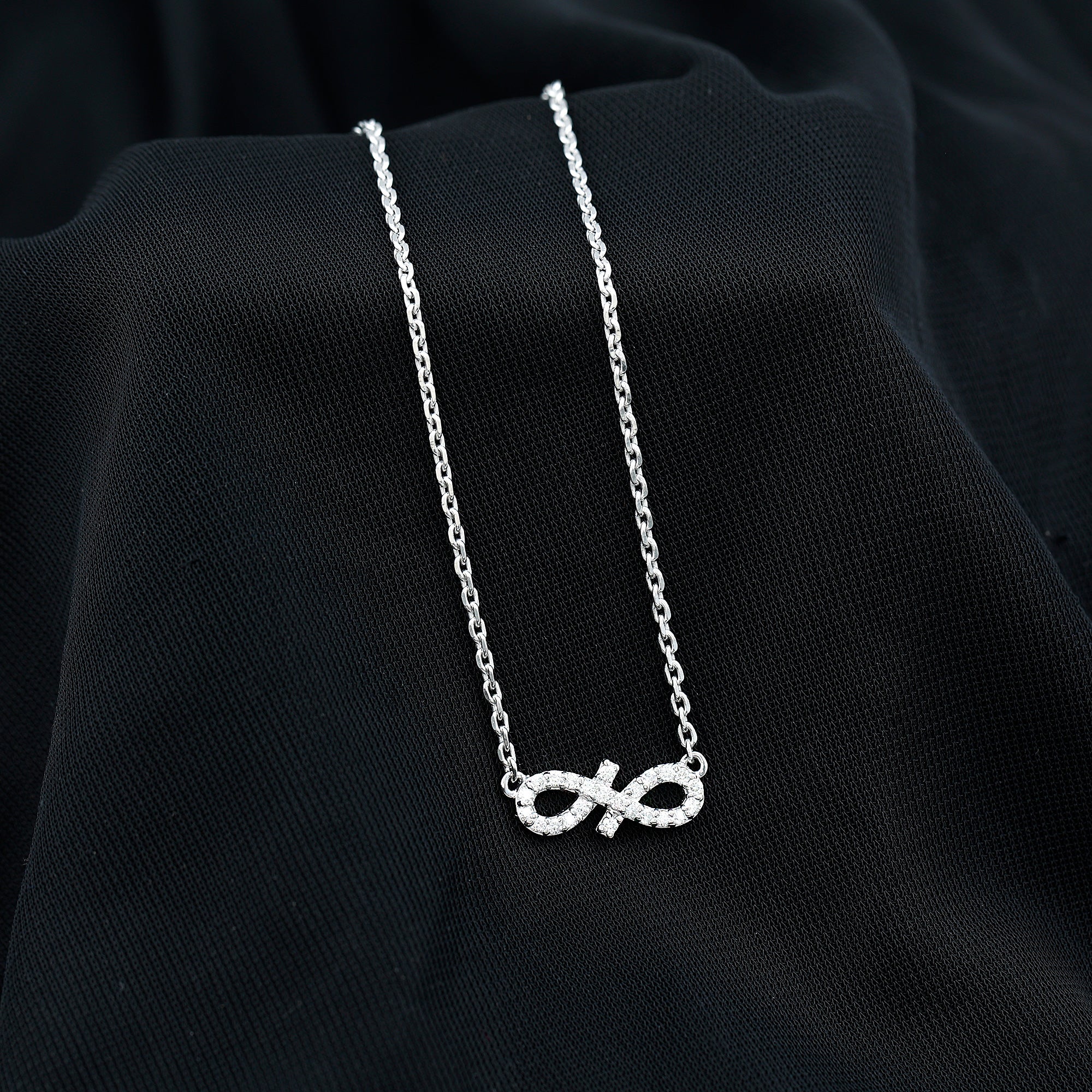 Pave Set Lab Grown Diamond Sideways Infinity Necklace Lab - ( EF-VS ) - Rosec Jewels