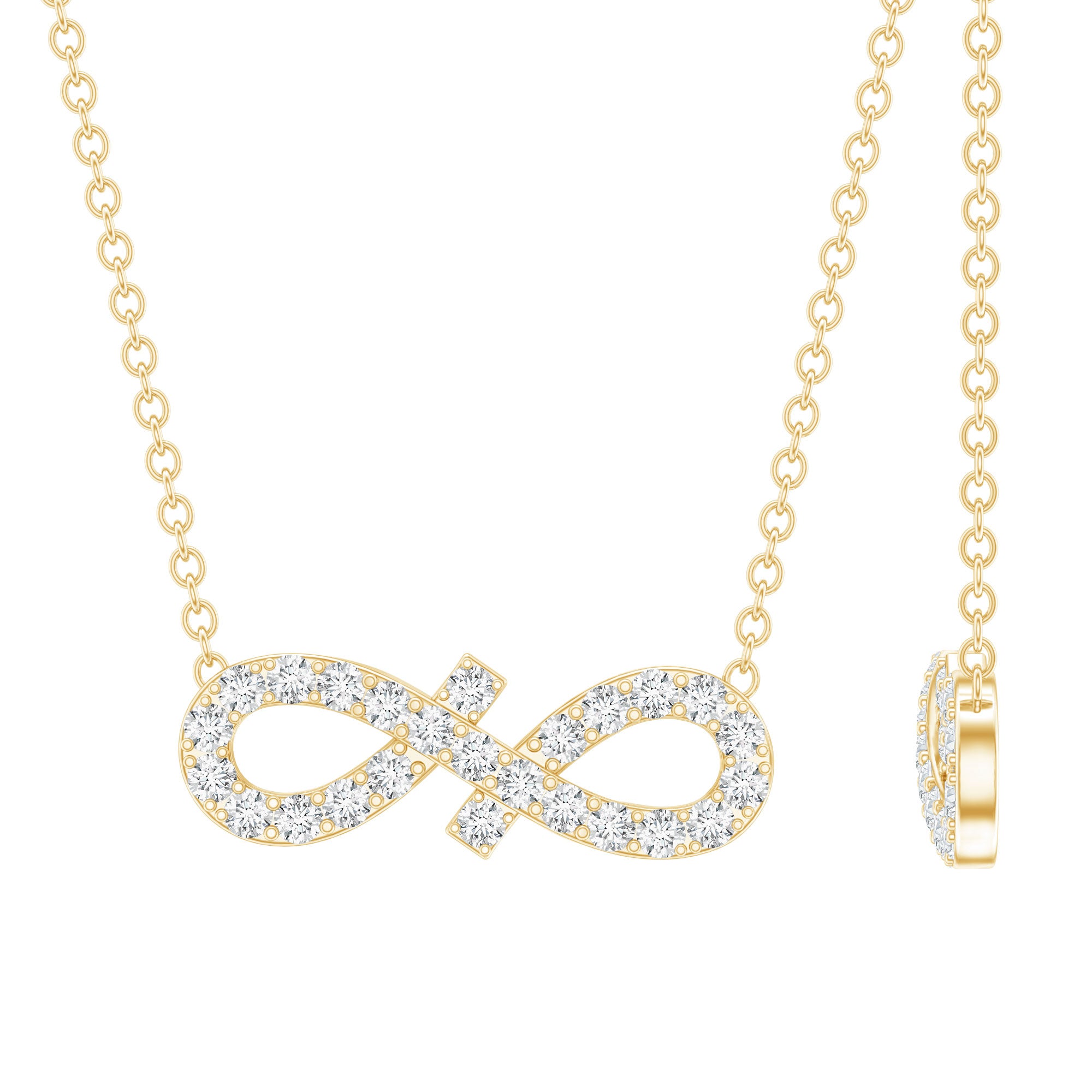 Pave Set Lab Grown Diamond Sideways Infinity Necklace Lab - ( EF-VS ) - Rosec Jewels