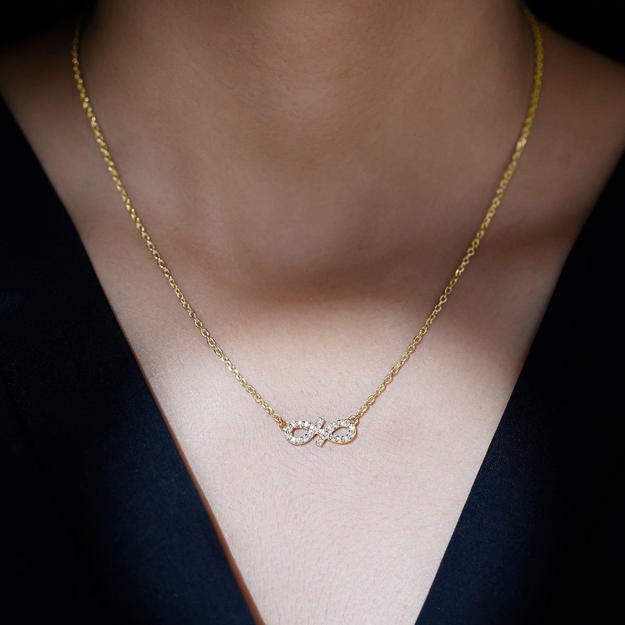 Pave Set Lab Grown Diamond Sideways Infinity Necklace Lab - ( EF-VS ) - Rosec Jewels