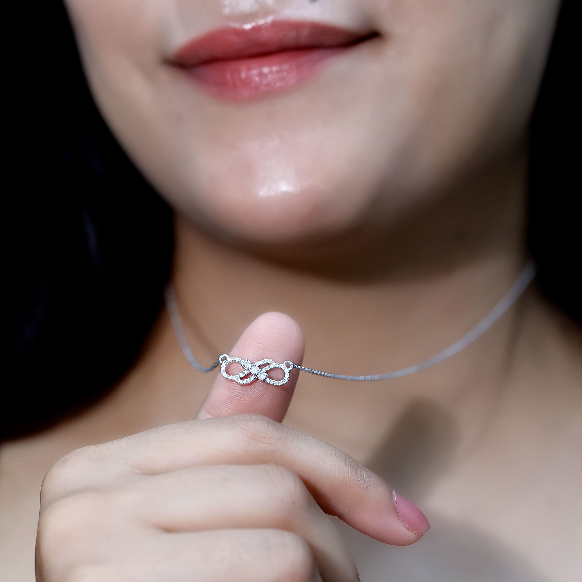 Certified Lab Grown Diamond Double Infinity Symbol Necklace Lab - ( EF-VS ) - Rosec Jewels