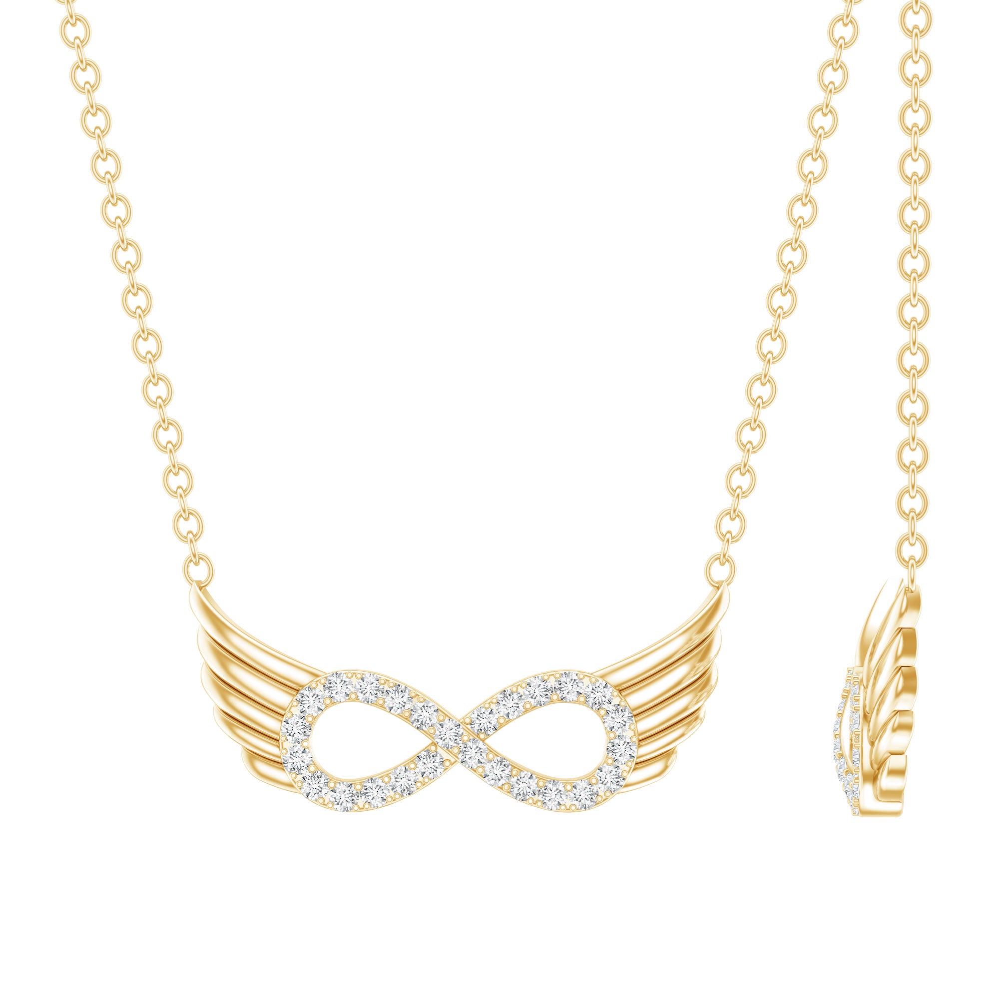 Sideways Pave Set Lab Grown Diamond Angel Wing Necklace Lab - ( EF-VS ) - Rosec Jewels