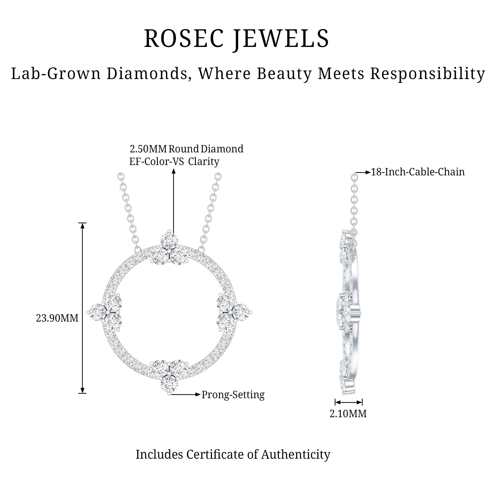 Certified Lab Grown Diamond Circle of Life Necklace Lab - ( EF-VS ) - Rosec Jewels