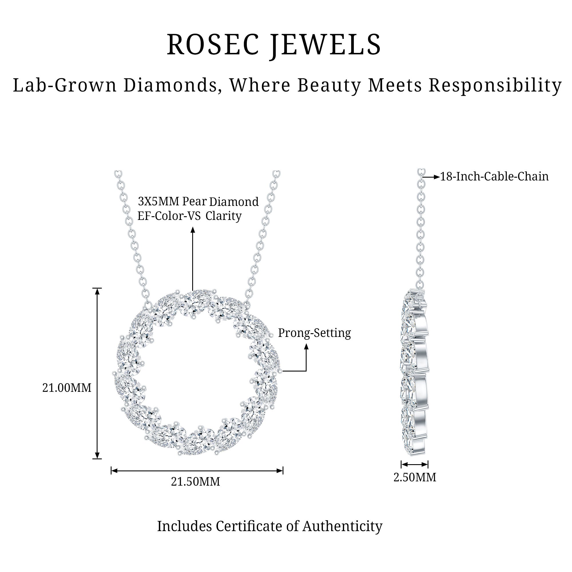 Certified Lab Pear Diamond Eternity Circle Necklace Lab - ( EF-VS ) - Rosec Jewels