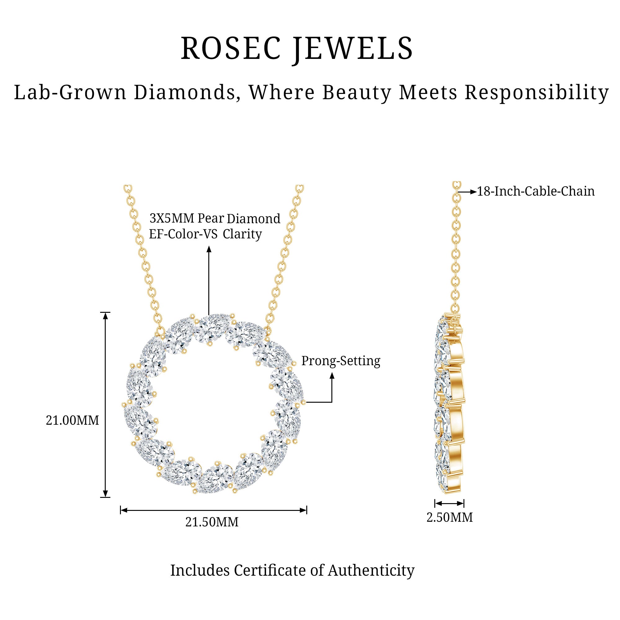 Certified Lab Pear Diamond Eternity Circle Necklace Lab - ( EF-VS ) - Rosec Jewels