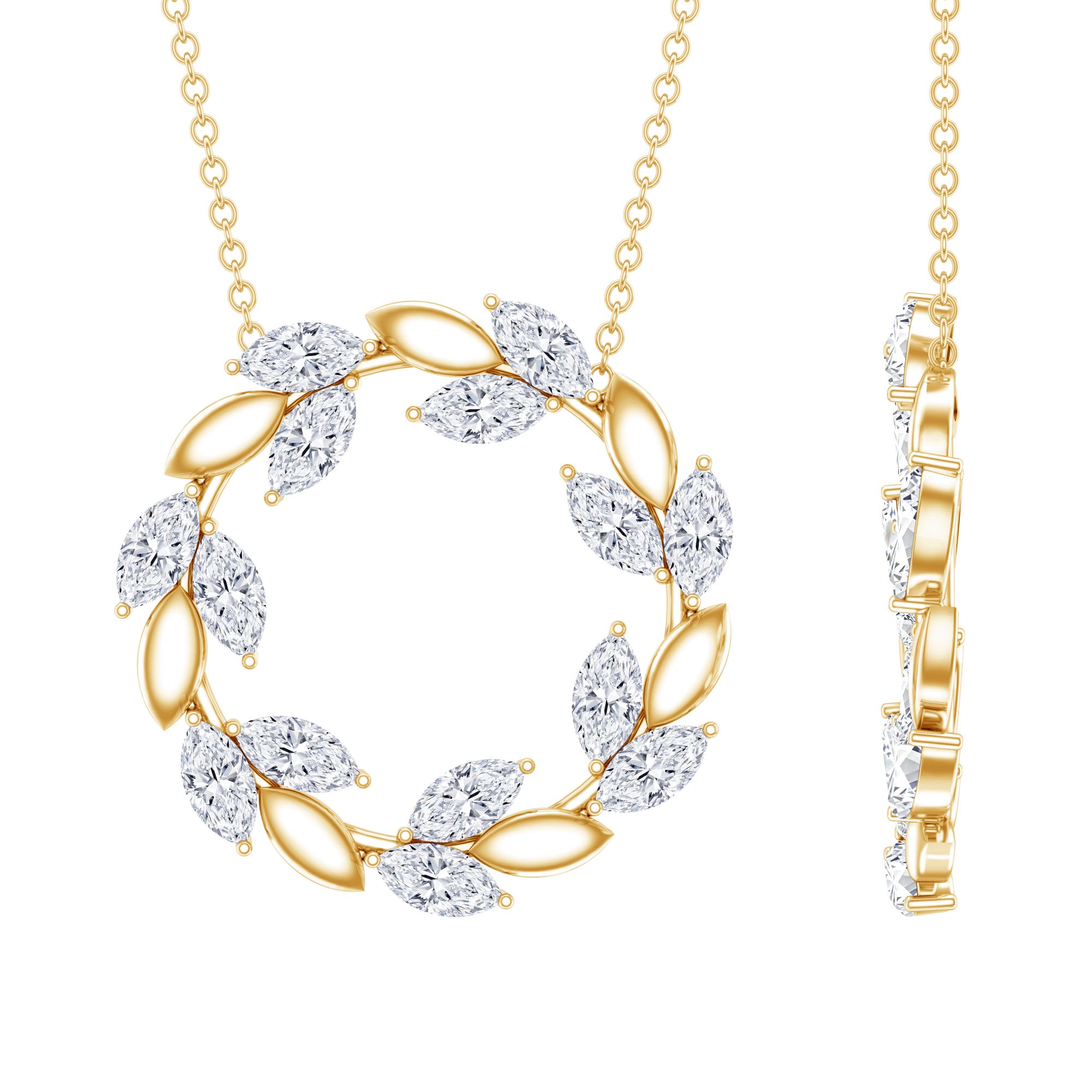 Lab Grown Diamond Nature Inspired Circle Necklace Lab - ( EF-VS ) - Rosec Jewels