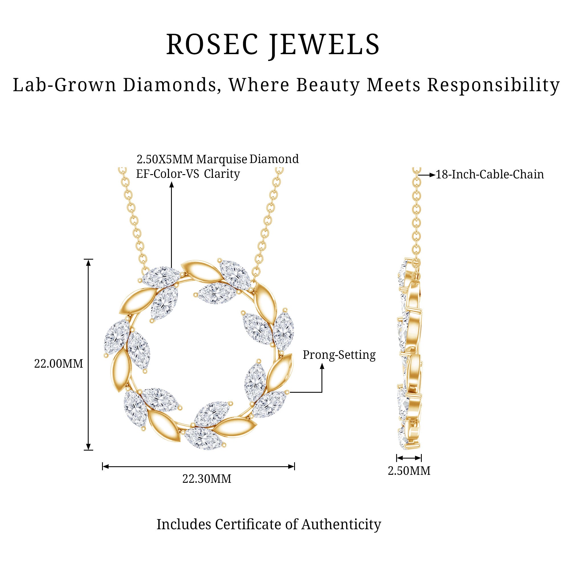 Lab Grown Diamond Nature Inspired Circle Necklace Lab - ( EF-VS ) - Rosec Jewels