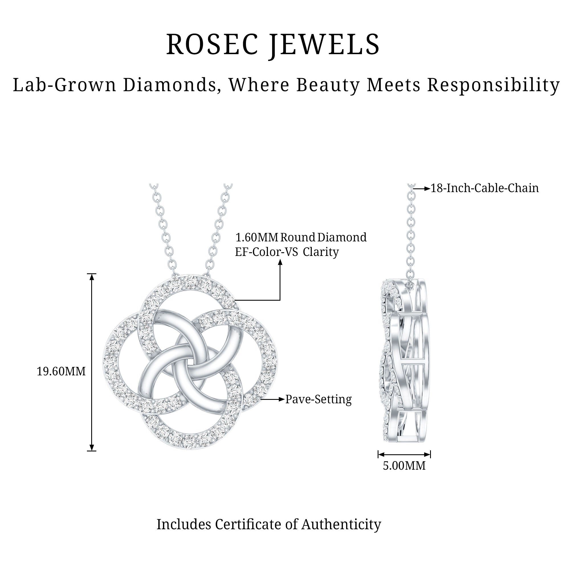 Certified Lab Grown Diamond Interlocking Circle Necklace Lab - ( EF-VS ) - Rosec Jewels