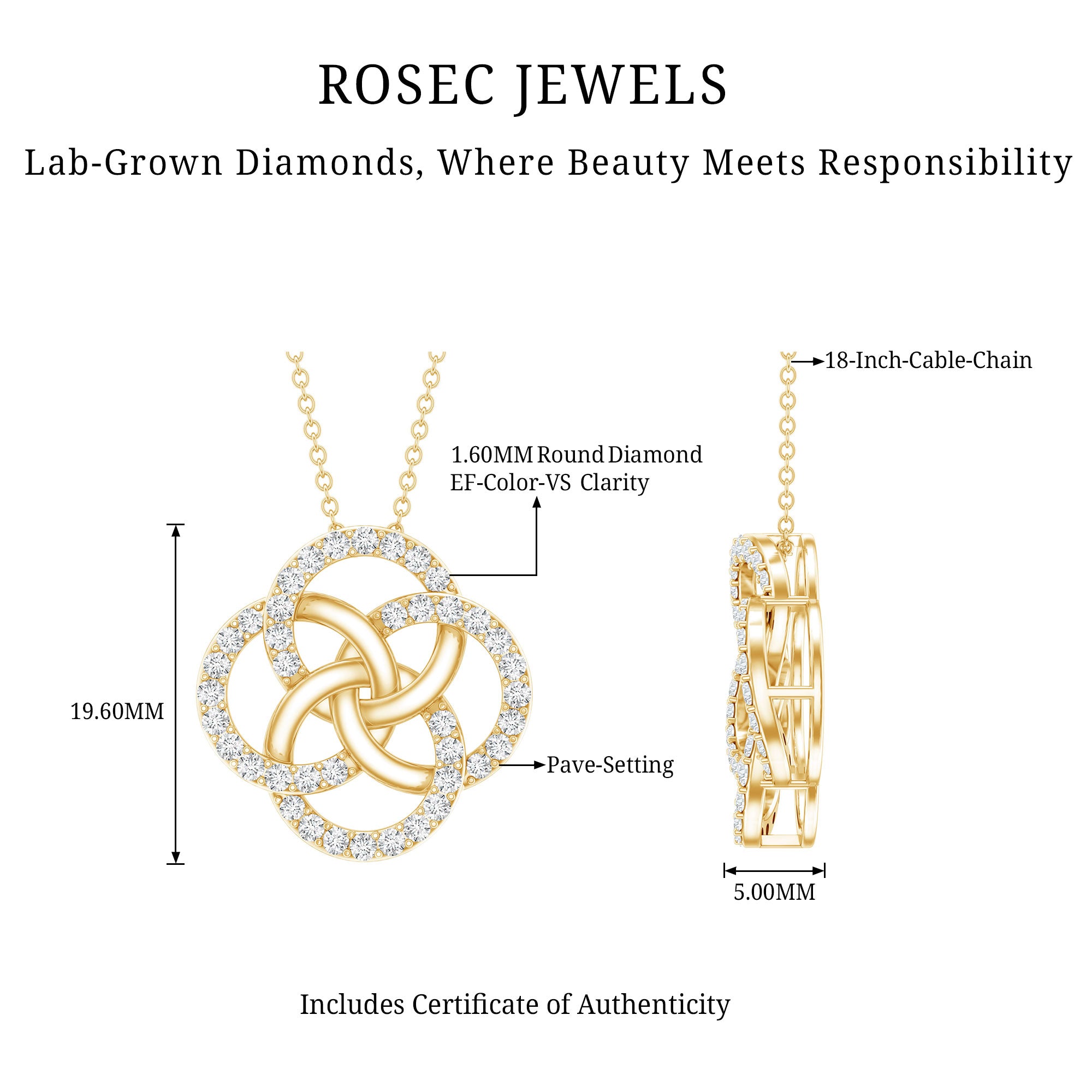 Certified Lab Grown Diamond Interlocking Circle Necklace Lab - ( EF-VS ) - Rosec Jewels