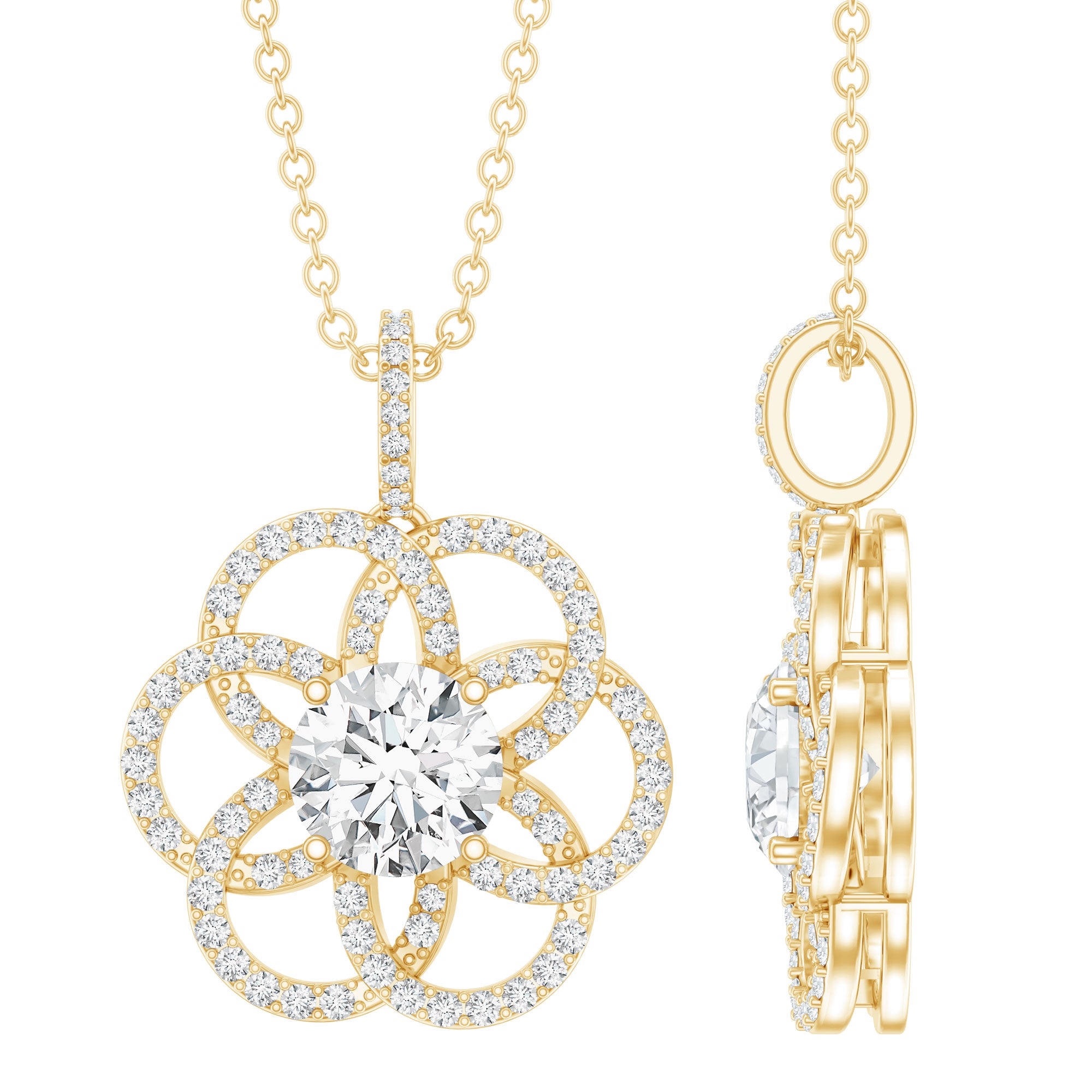 Lab 6 MM Round Diamond Flower Bridal Necklace Lab - ( EF-VS ) - Rosec Jewels