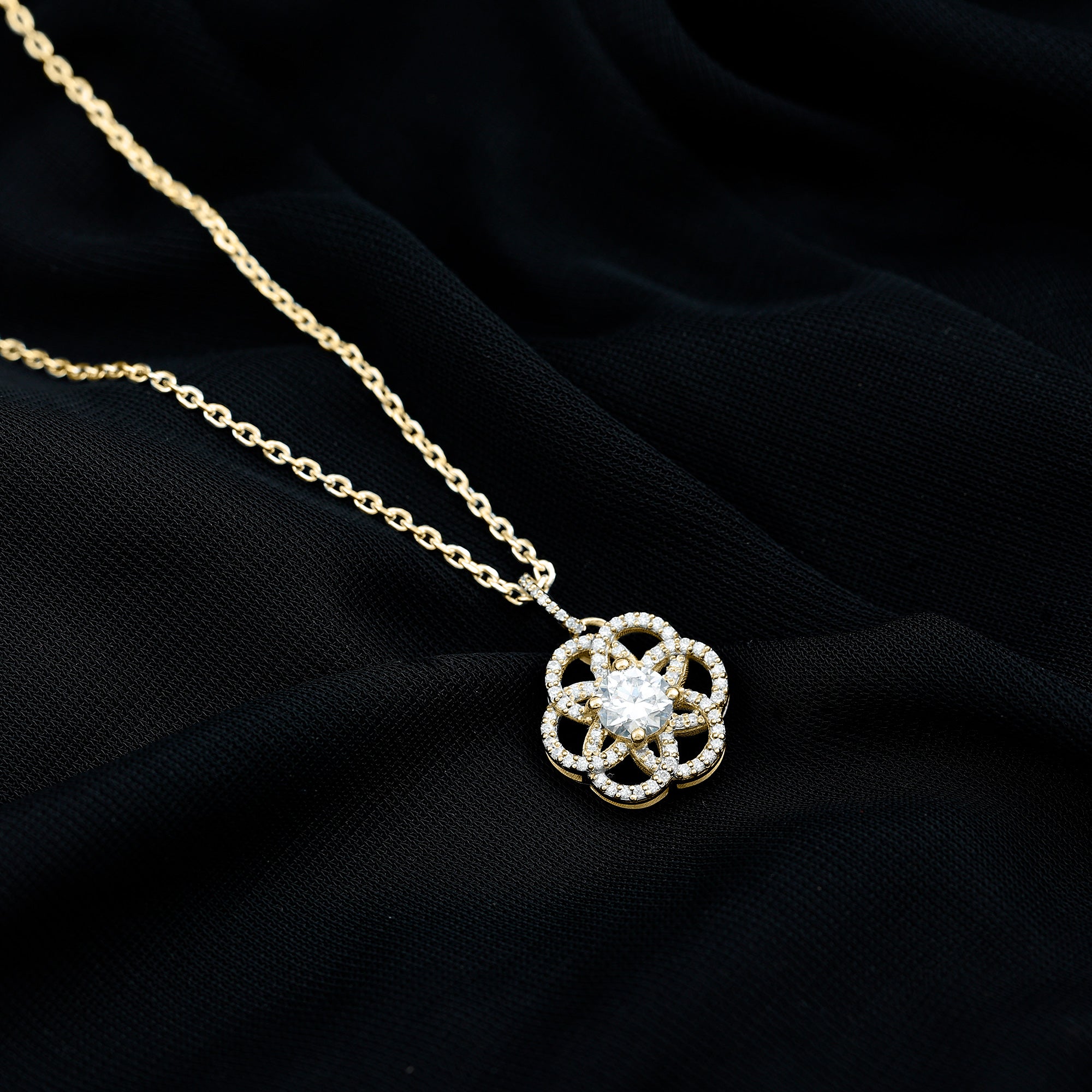 Lab 6 MM Round Diamond Flower Bridal Necklace Lab - ( EF-VS ) - Rosec Jewels