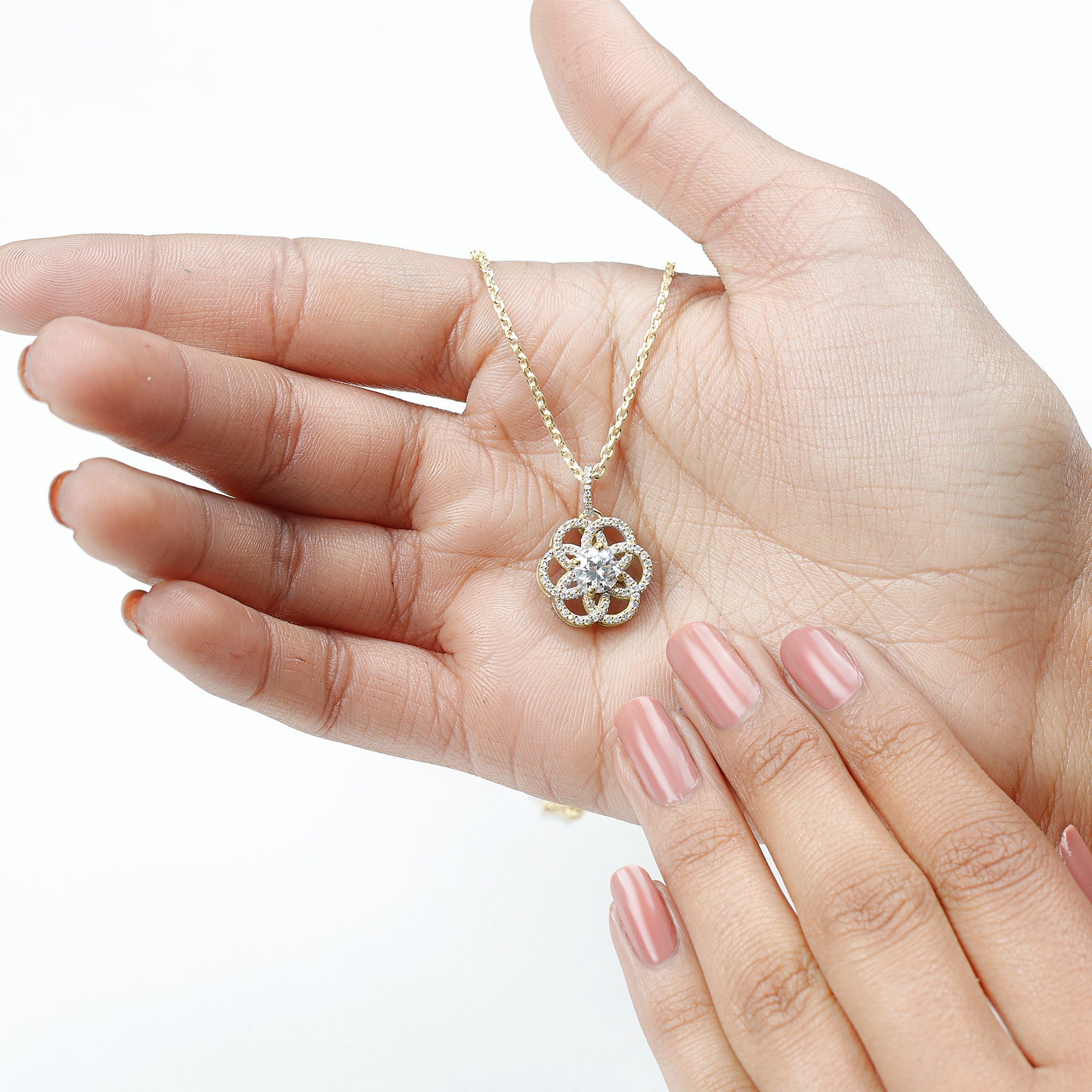 Lab 6 MM Round Diamond Flower Bridal Necklace Lab - ( EF-VS ) - Rosec Jewels