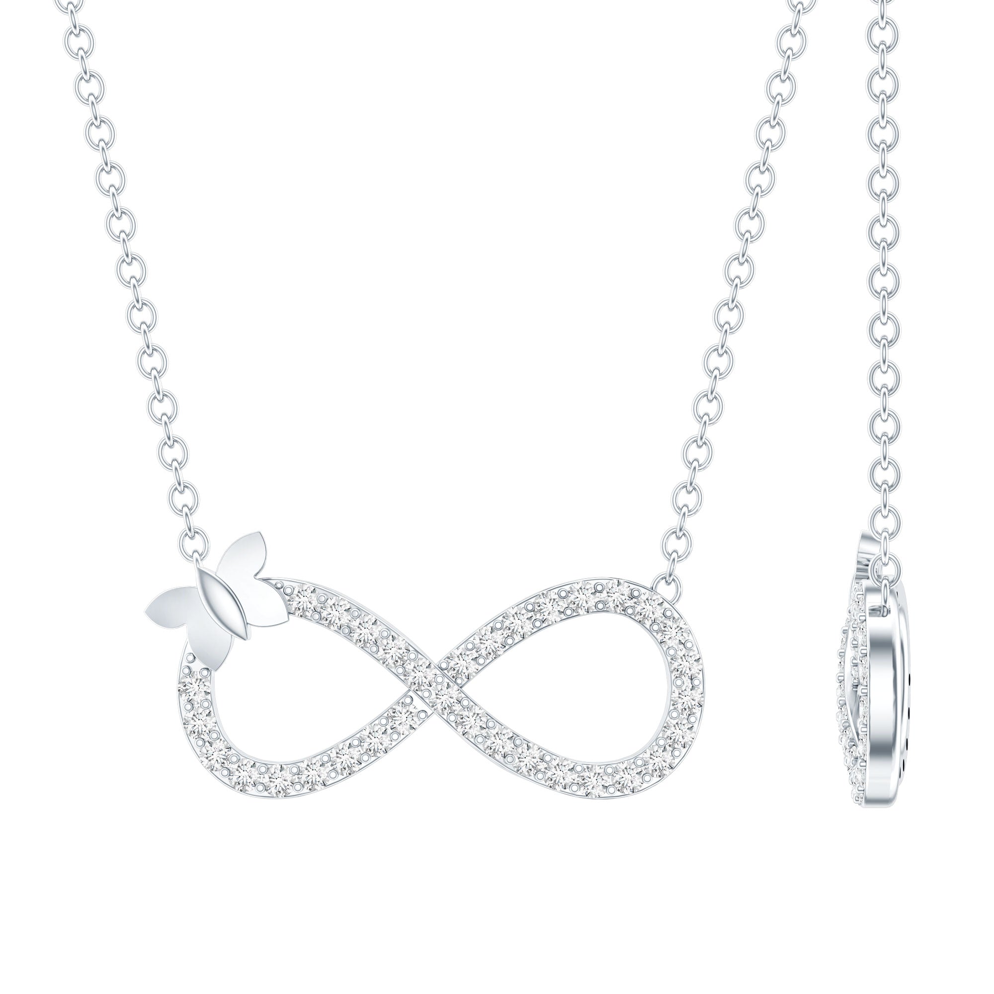 Lab Pave Set Diamond Sideways Infinity Butterfly Necklace Lab - ( EF-VS ) - Rosec Jewels