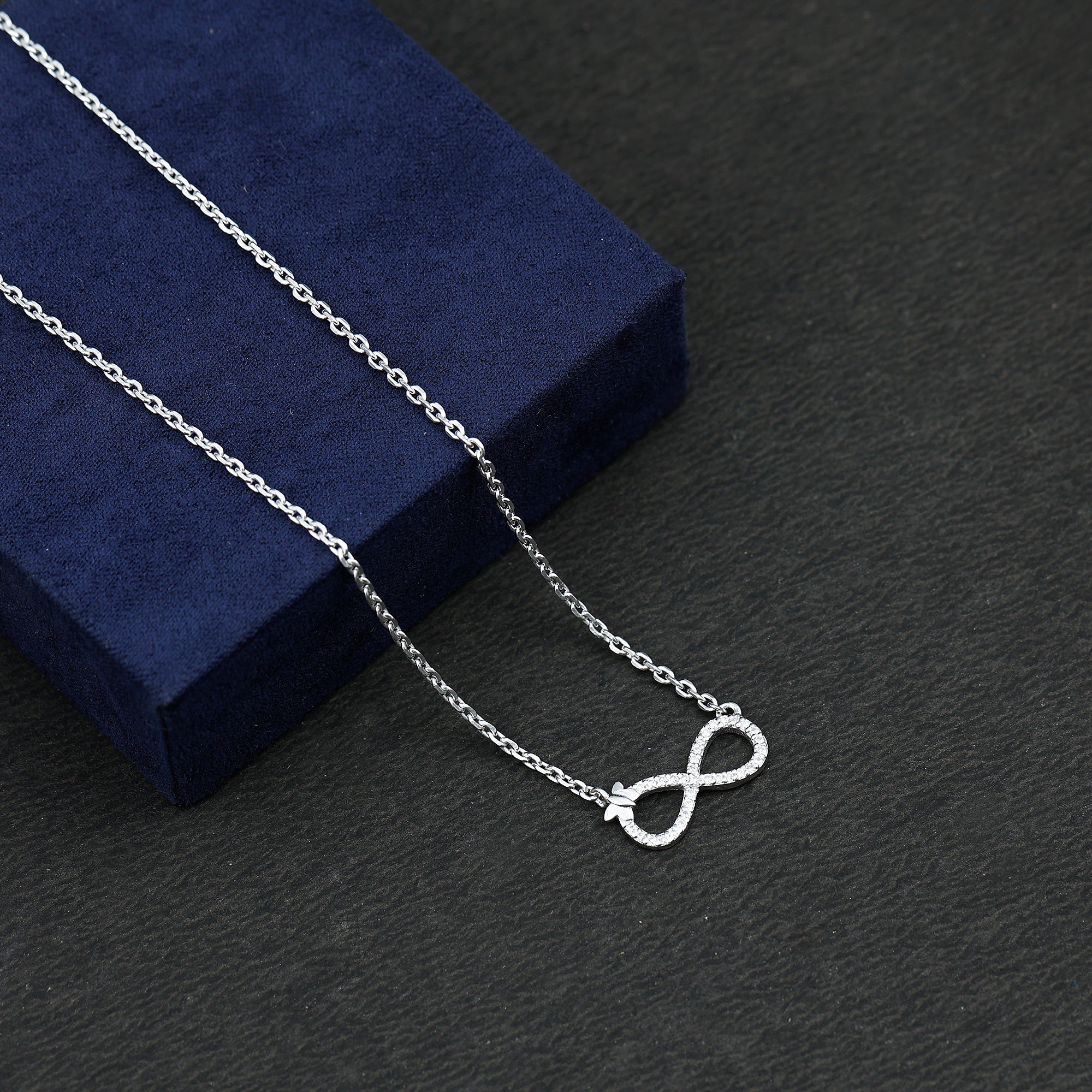 Lab Pave Set Diamond Sideways Infinity Butterfly Necklace Lab - ( EF-VS ) - Rosec Jewels