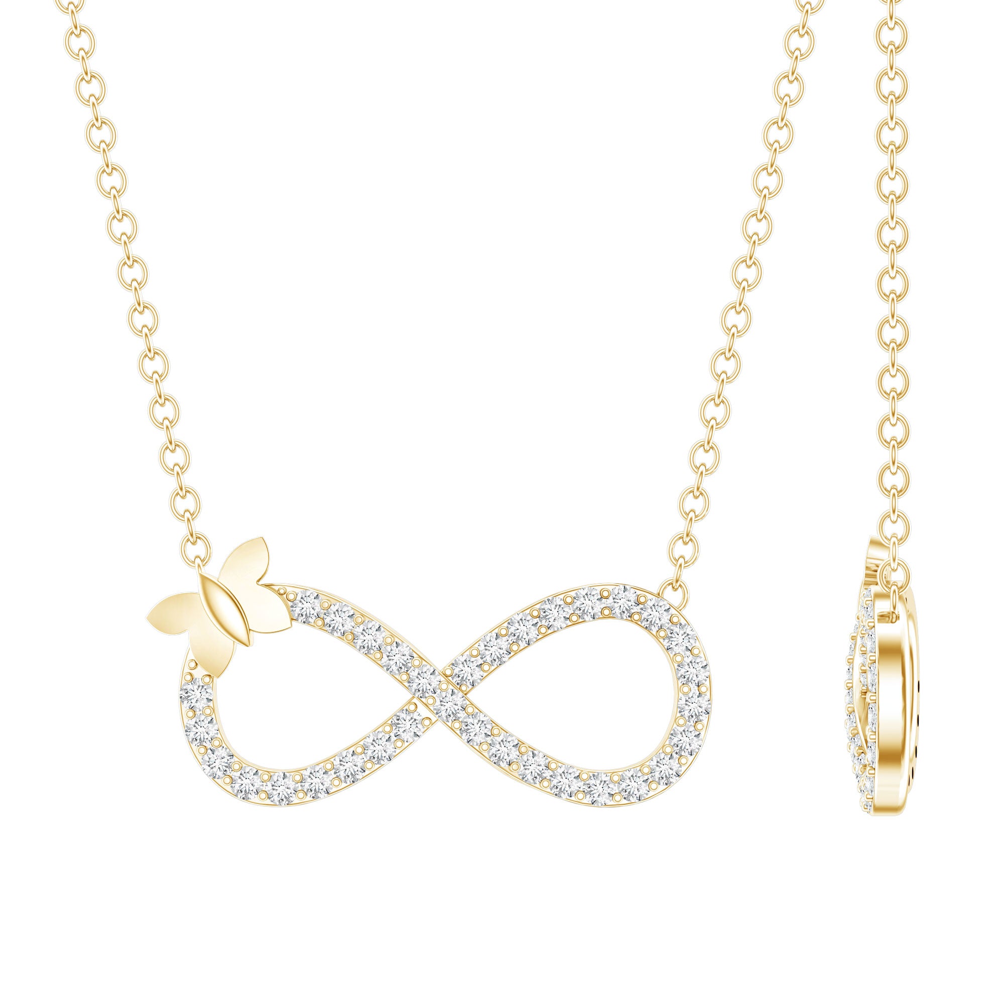 Lab Pave Set Diamond Sideways Infinity Butterfly Necklace Lab - ( EF-VS ) - Rosec Jewels
