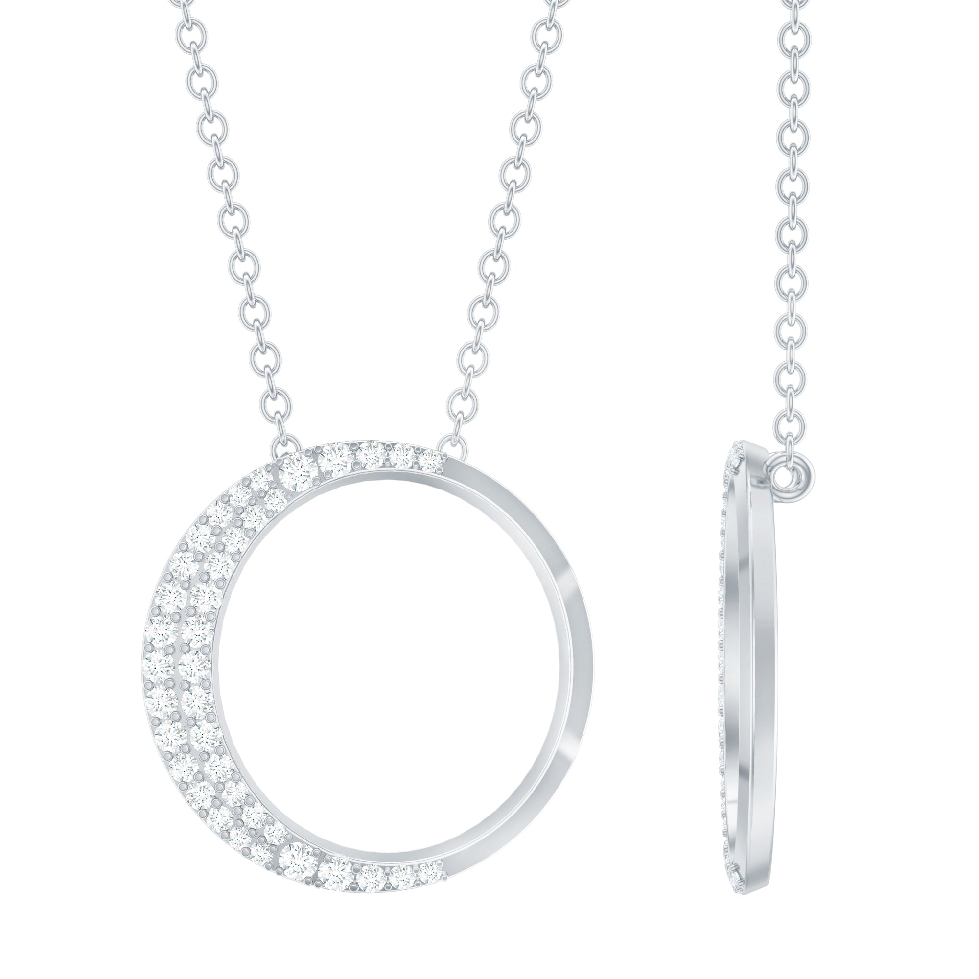 Pave Set Lab Grown Diamond Open Circle Pendant Necklace