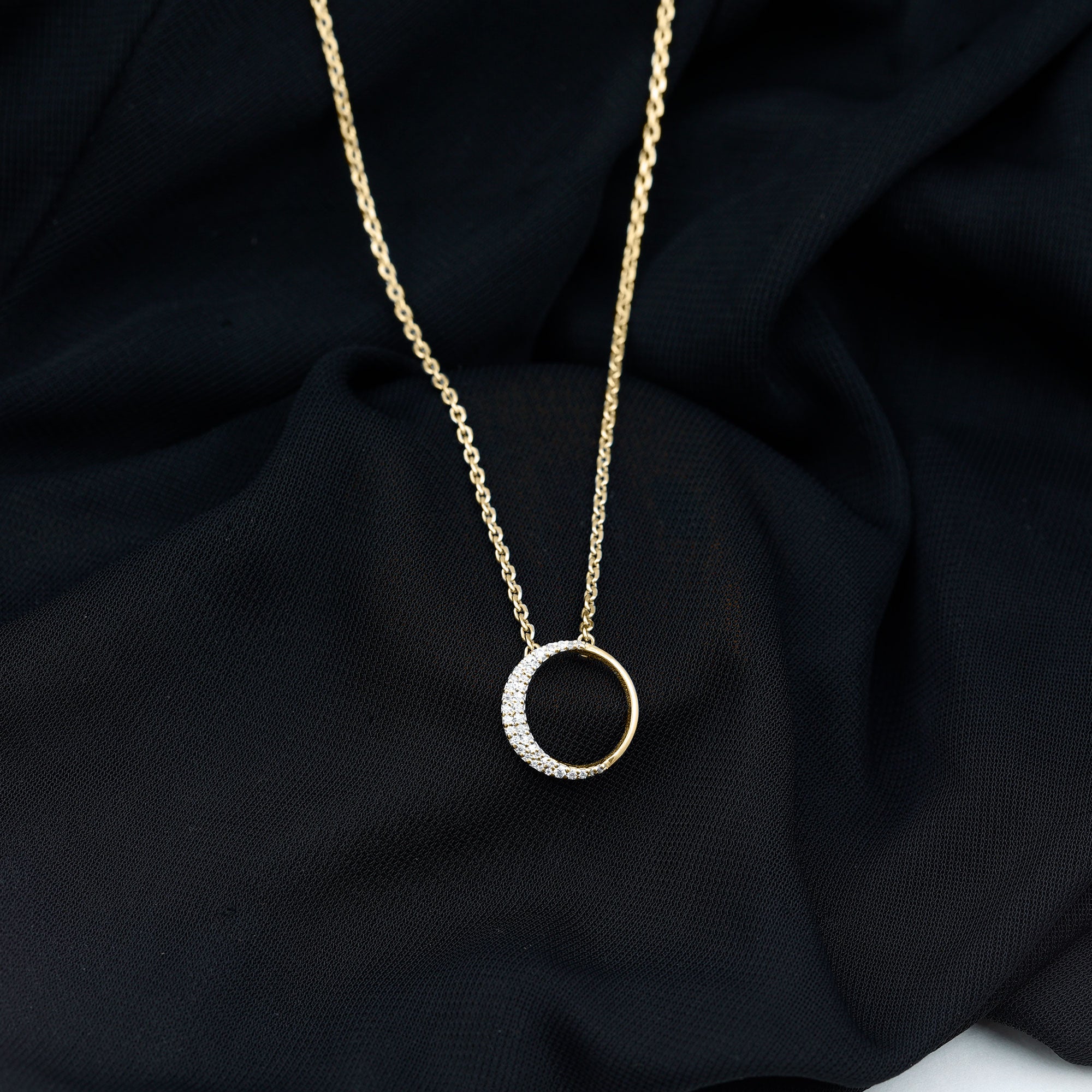 Pave Set Lab Grown Diamond Open Circle Pendant Necklace Lab - ( EF-VS ) - Rosec Jewels