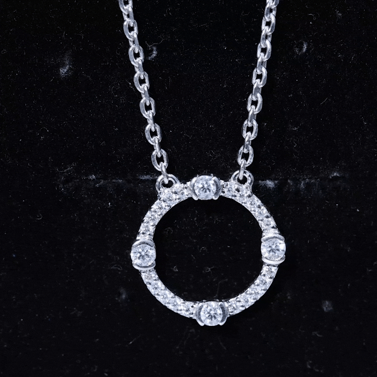 Certified Lab Grown Diamond Half Bezel Set Open Circle Necklace Lab - ( EF-VS ) - Rosec Jewels