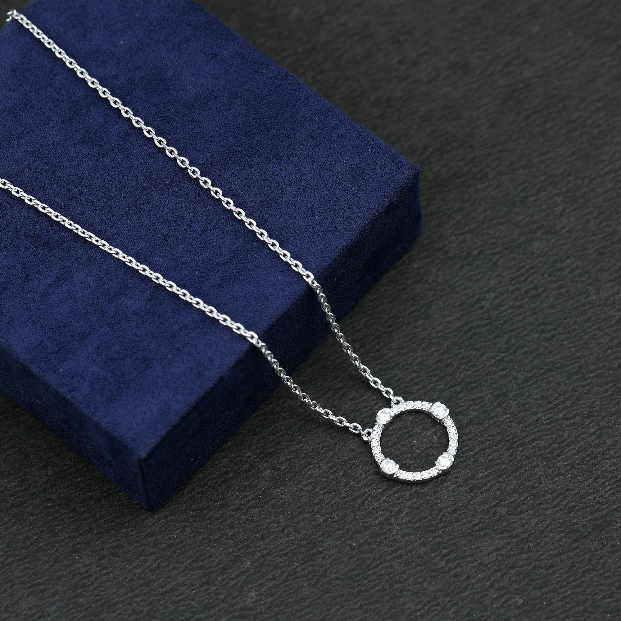 Certified Lab Grown Diamond Half Bezel Set Open Circle Necklace Lab - ( EF-VS ) - Rosec Jewels