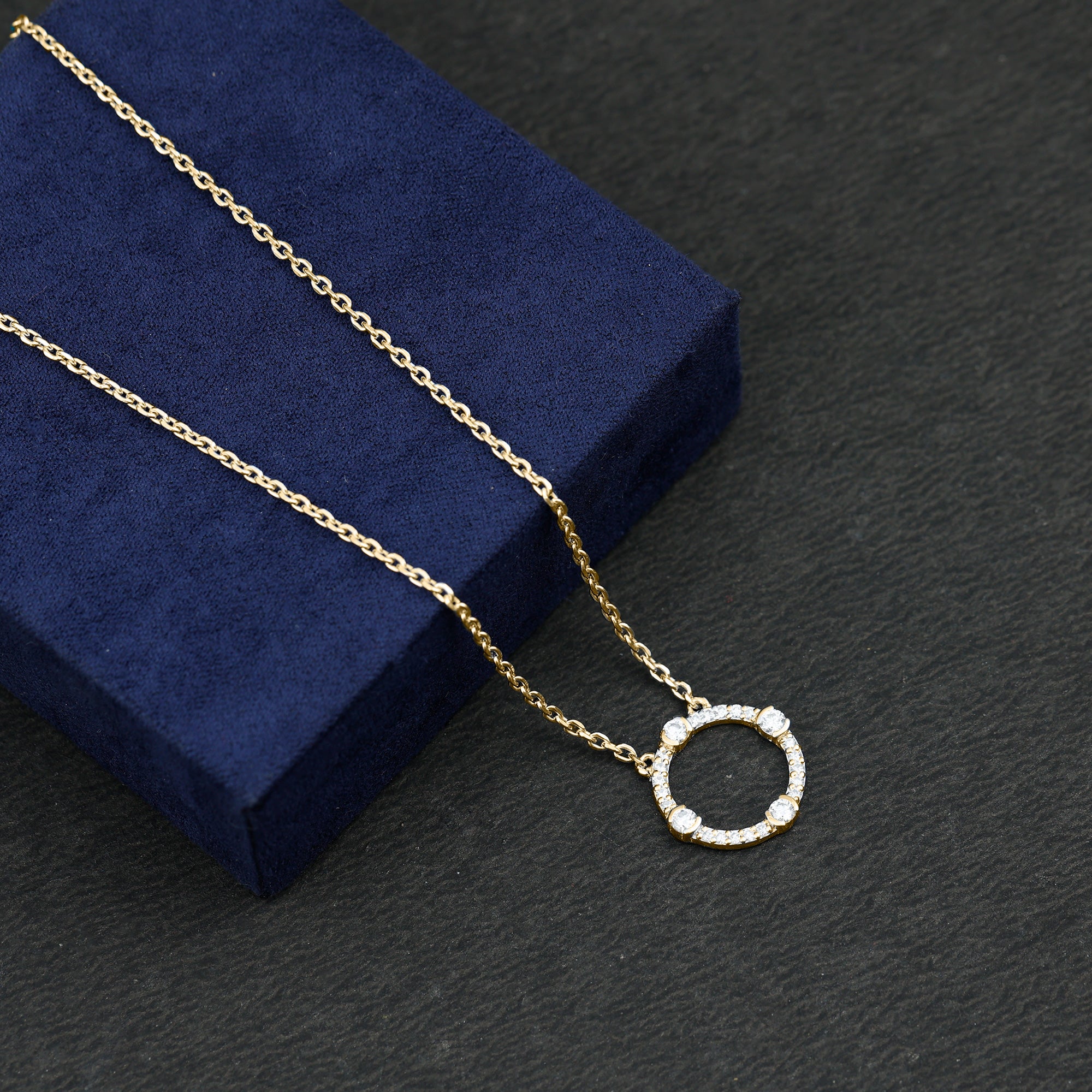 Certified Lab Grown Diamond Half Bezel Set Open Circle Necklace Lab - ( EF-VS ) - Rosec Jewels