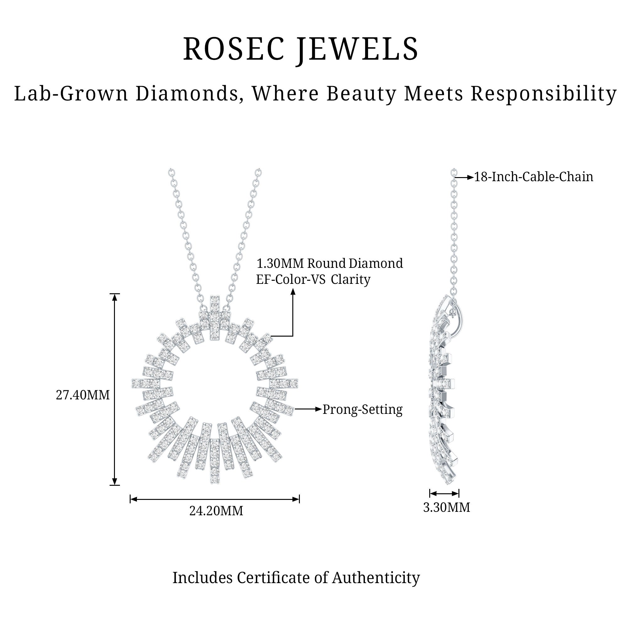 Certified Pave Set Lab Grown Diamond Eternity Necklace Lab - ( EF-VS ) - Rosec Jewels