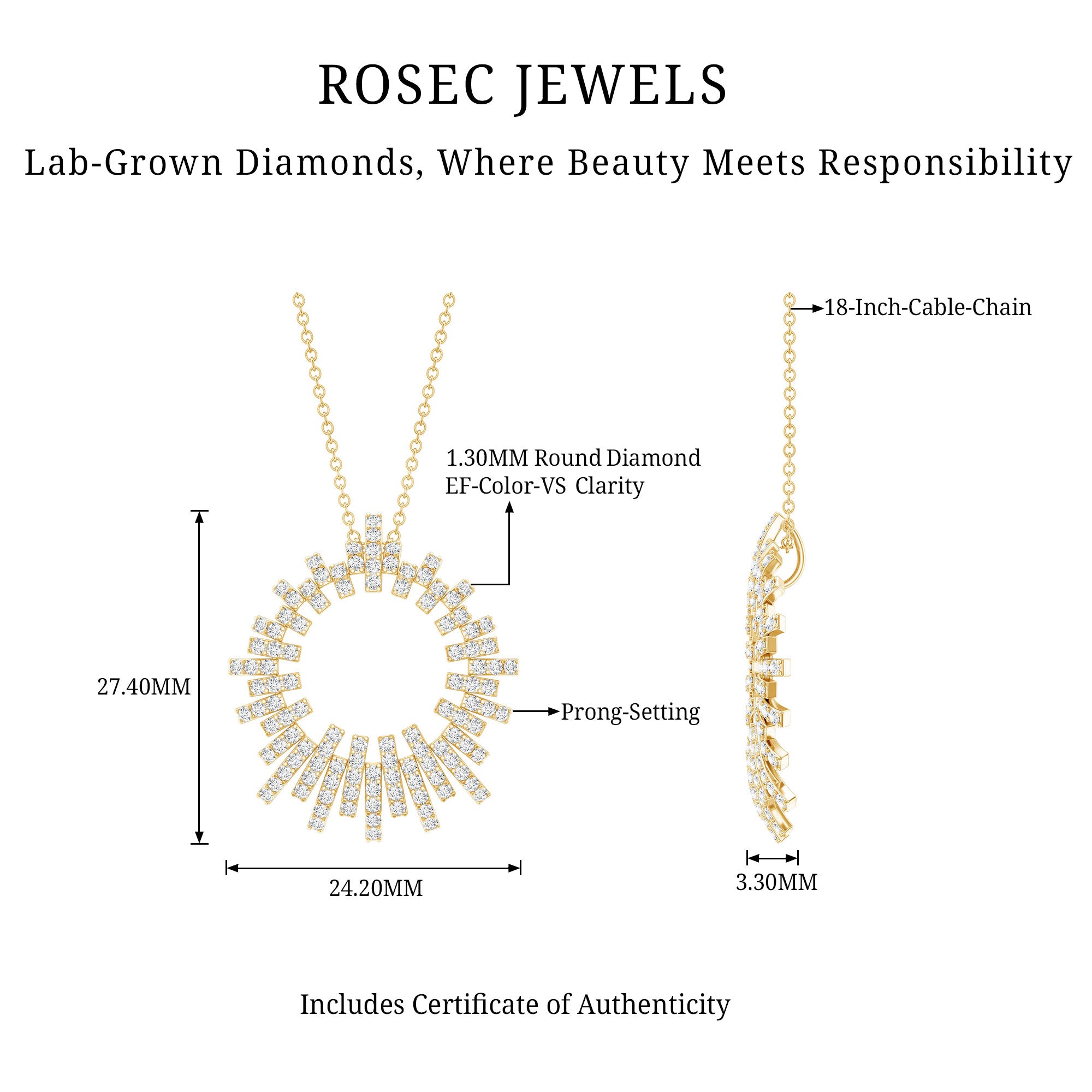 Certified Pave Set Lab Grown Diamond Eternity Necklace Lab - ( EF-VS ) - Rosec Jewels