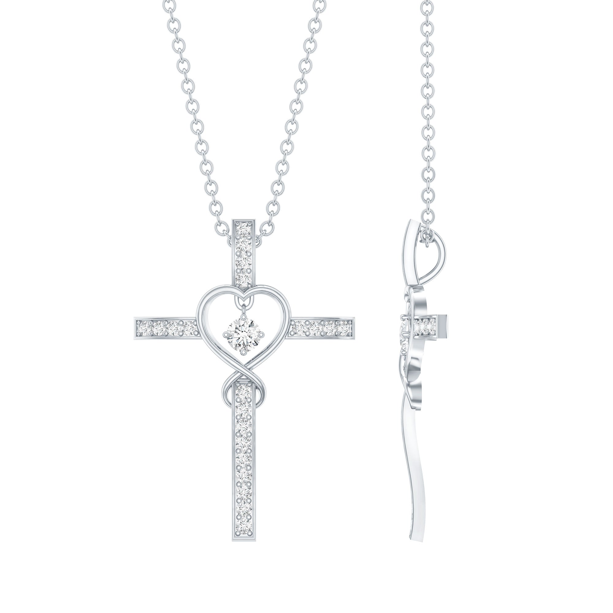 Certified Lab Grown Diamond Cross Heart Necklace Lab - ( EF-VS ) - Rosec Jewels
