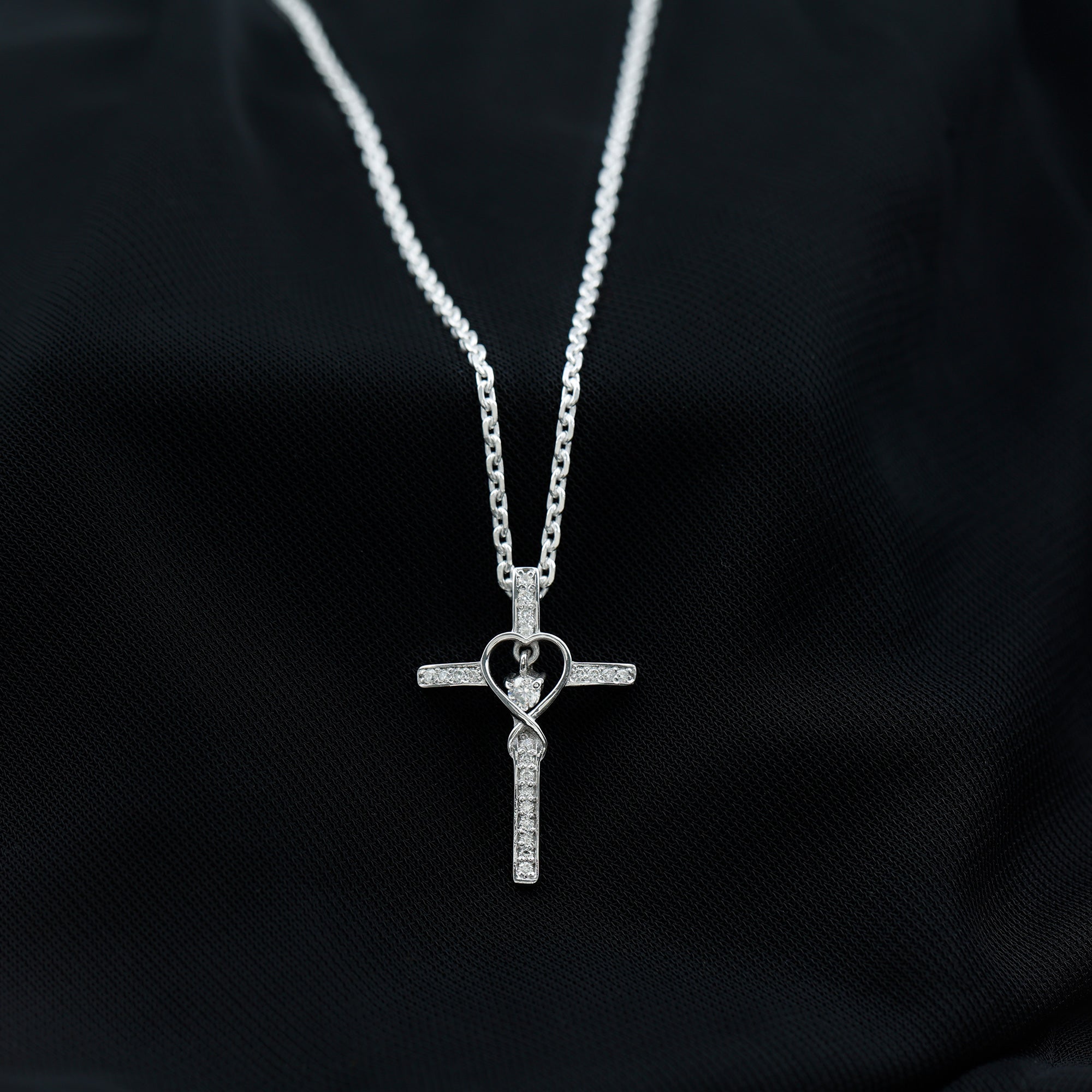 Certified Lab Grown Diamond Cross Heart Necklace Lab - ( EF-VS ) - Rosec Jewels