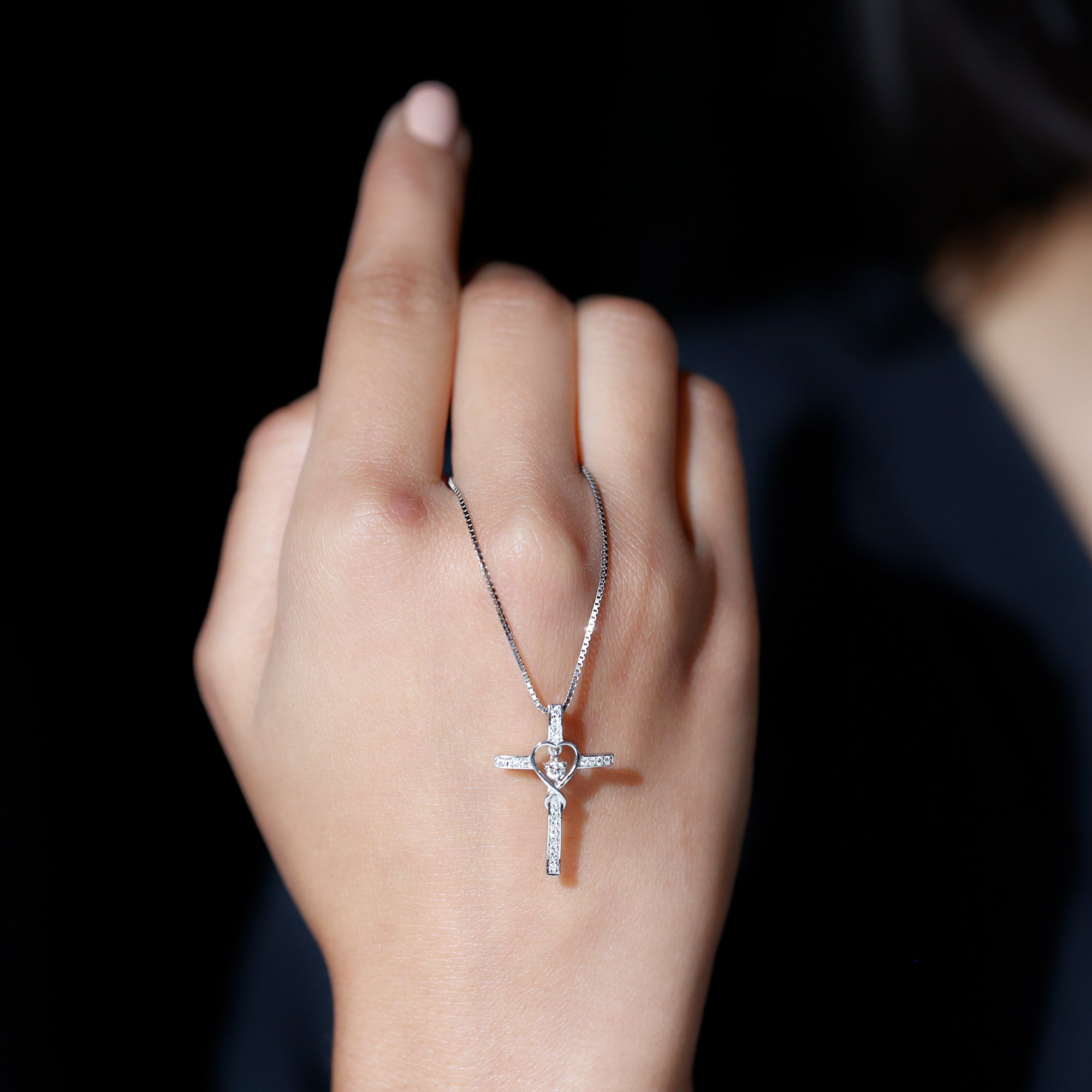 Certified Lab Grown Diamond Cross Heart Necklace Lab - ( EF-VS ) - Rosec Jewels