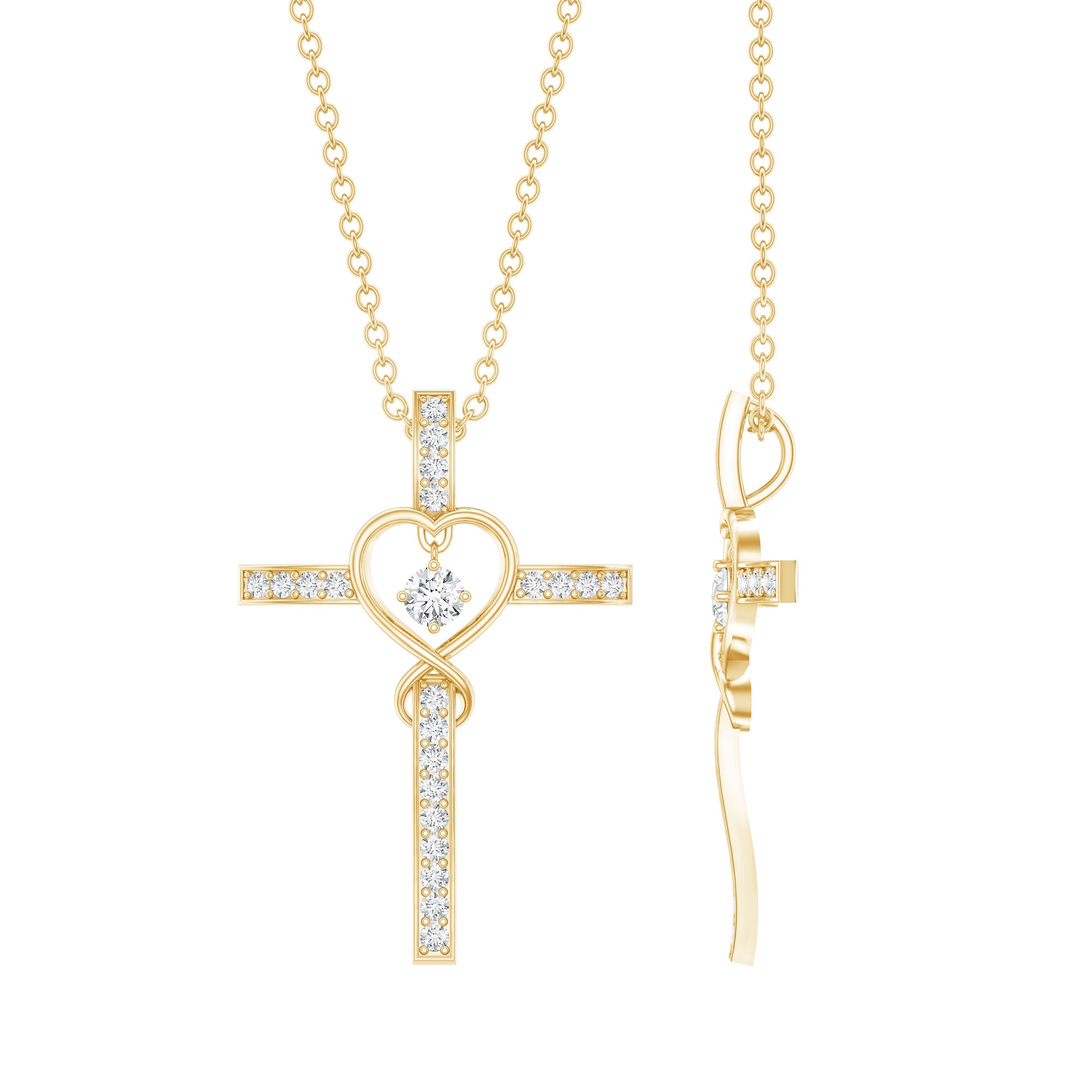 Certified Lab Grown Diamond Cross Heart Necklace Lab - ( EF-VS ) - Rosec Jewels