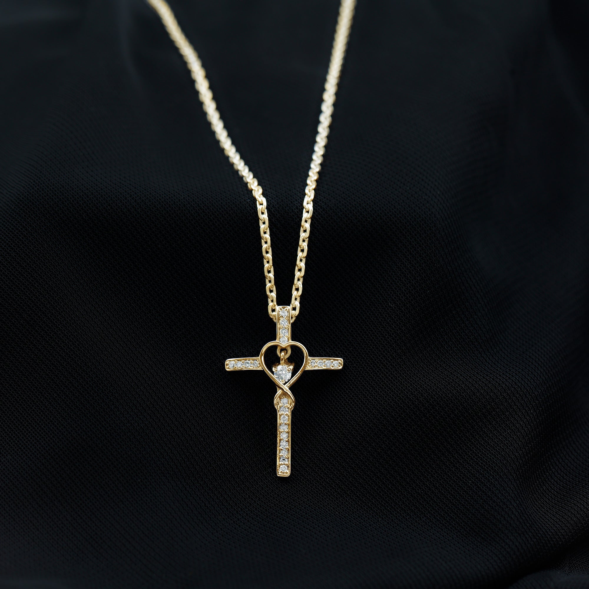 Certified Lab Grown Diamond Cross Heart Necklace Lab - ( EF-VS ) - Rosec Jewels