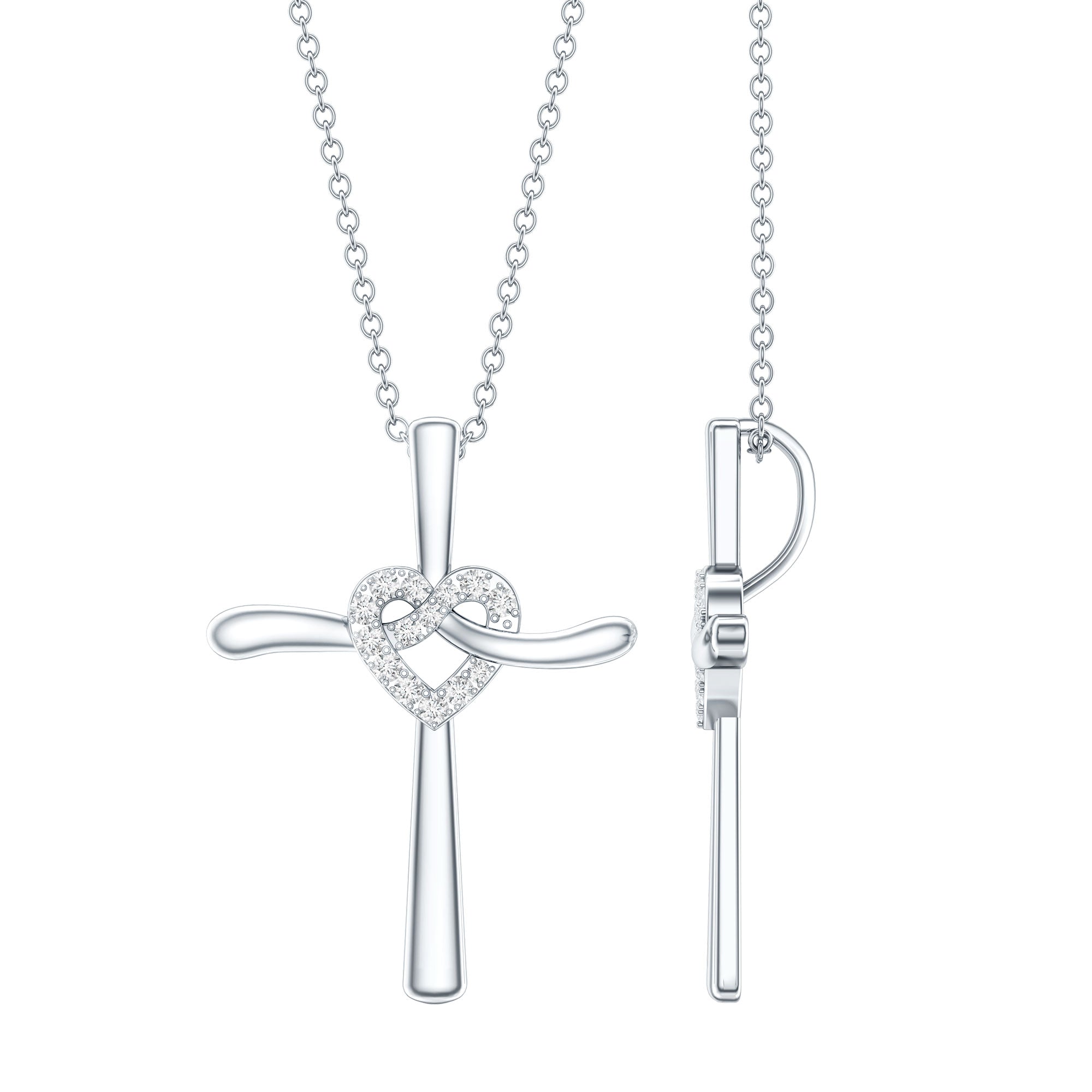 Certified Lab Grown Diamond Catholic Cross Heart Necklace Lab - ( EF-VS ) - Rosec Jewels