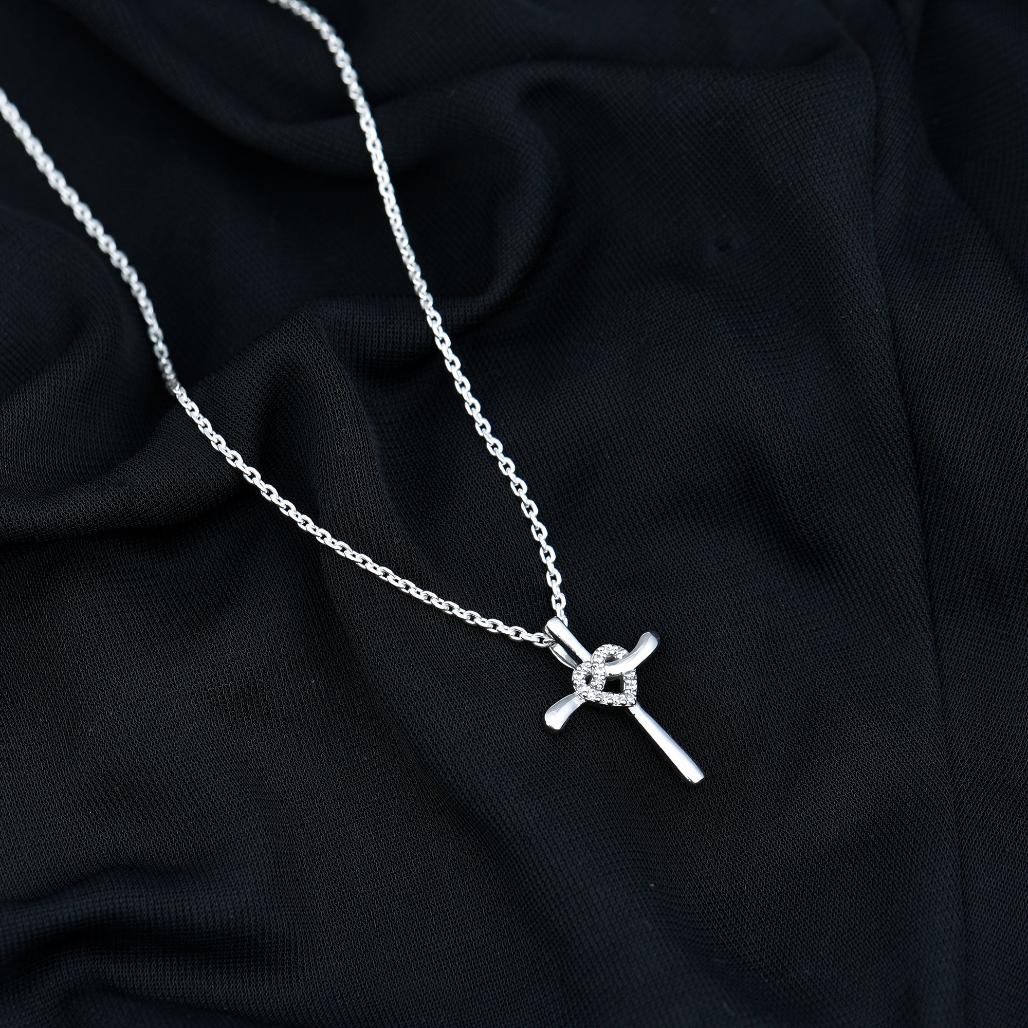 Certified Lab Grown Diamond Catholic Cross Heart Necklace Lab - ( EF-VS ) - Rosec Jewels