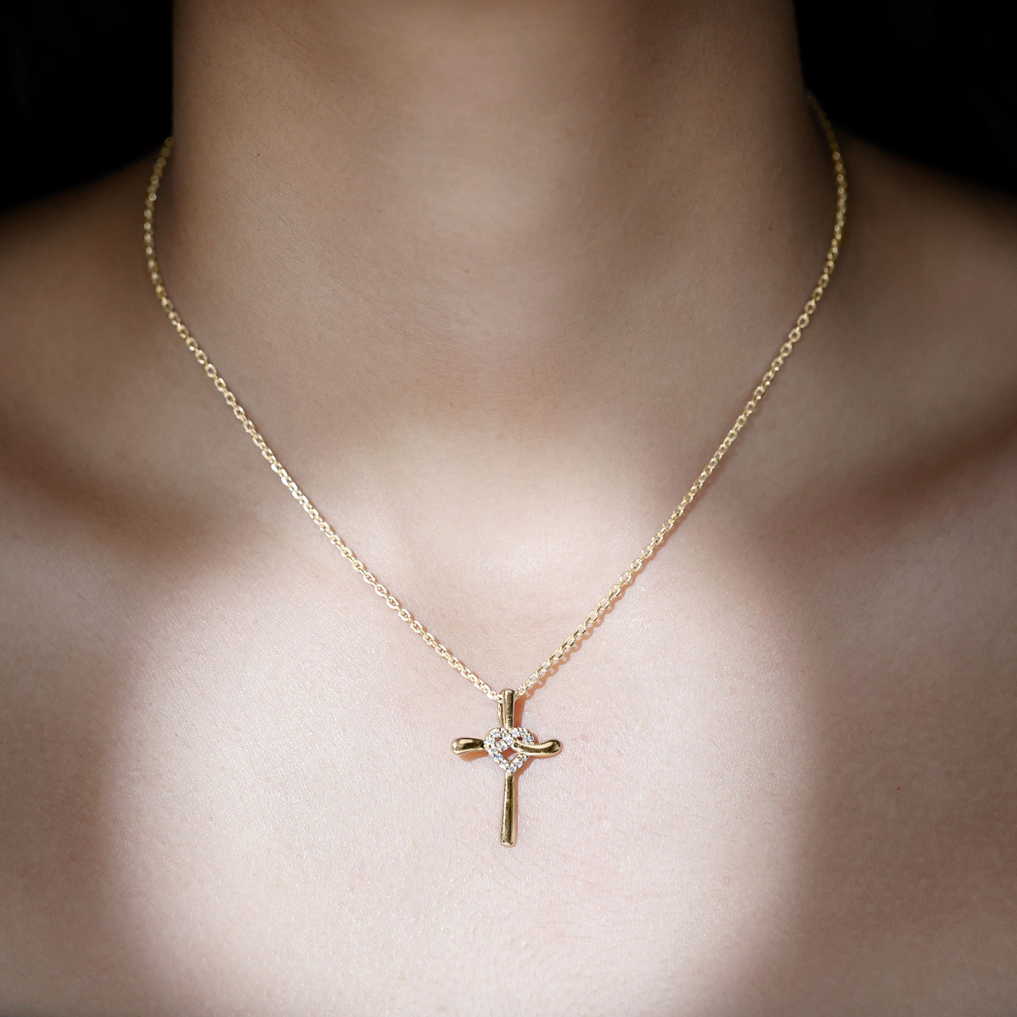 Certified Lab Grown Diamond Catholic Cross Heart Necklace Lab - ( EF-VS ) - Rosec Jewels