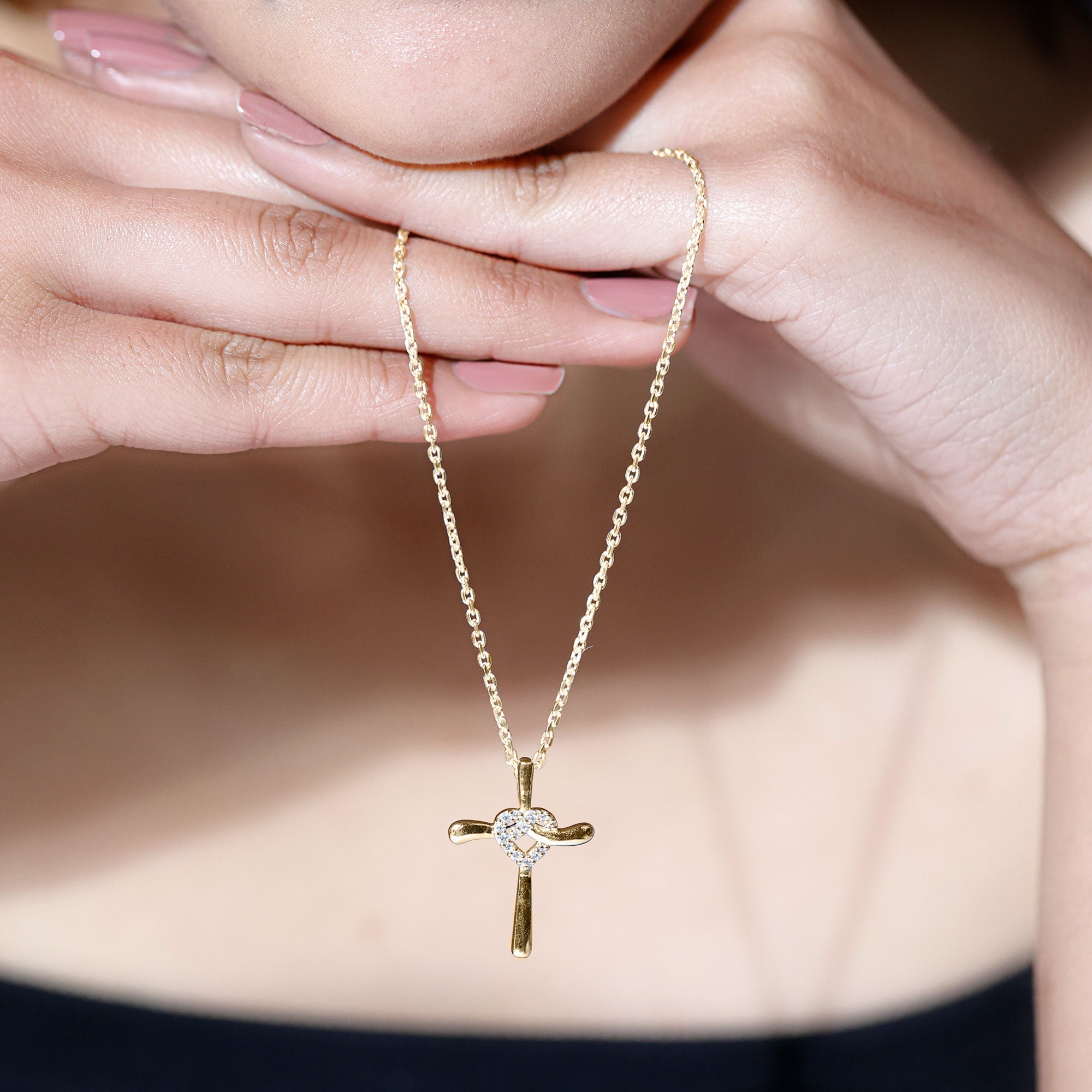 Certified Lab Grown Diamond Catholic Cross Heart Necklace Lab - ( EF-VS ) - Rosec Jewels