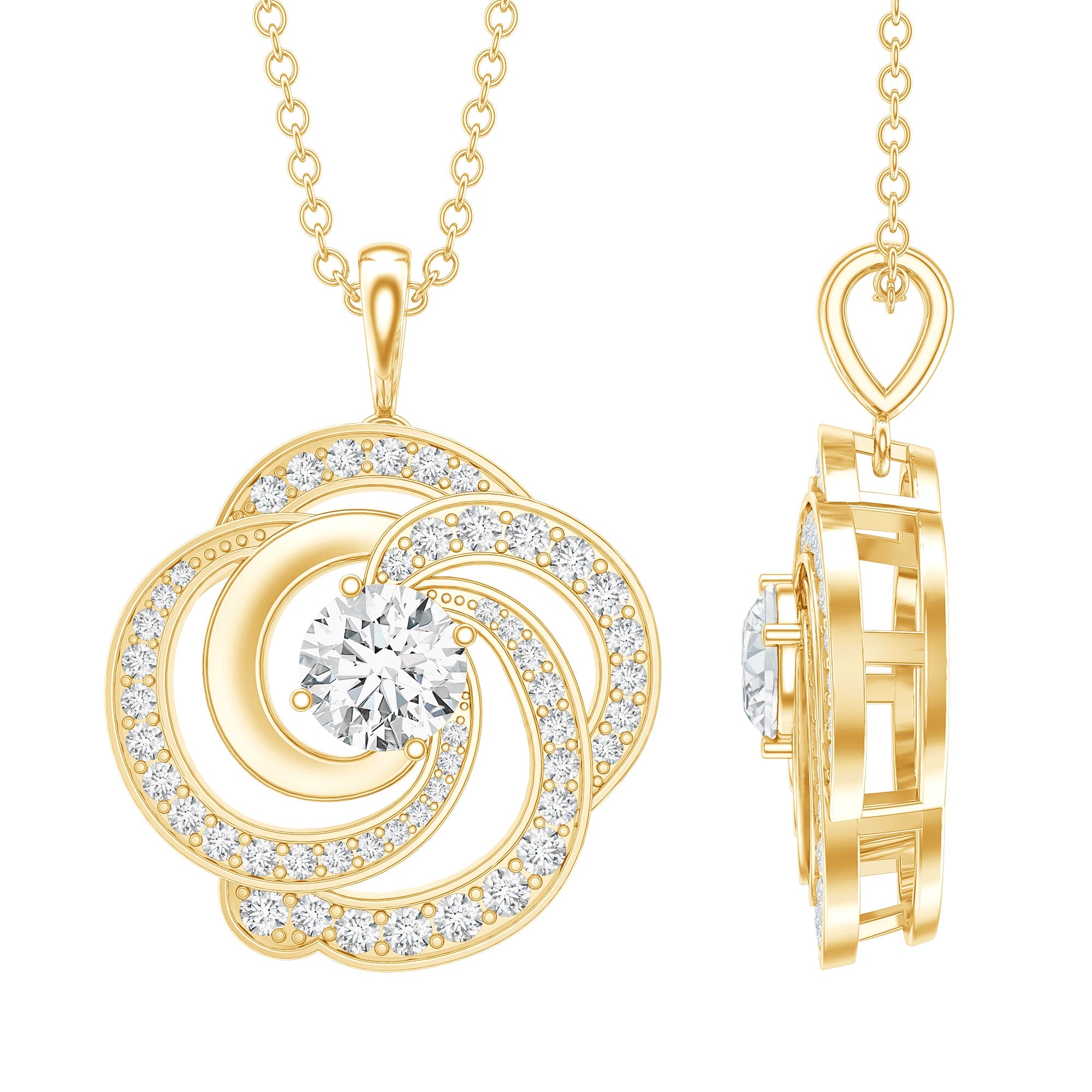 Lab Grown Diamond Prong Set Flower Pendant Necklace Lab - ( EF-VS ) - Rosec Jewels