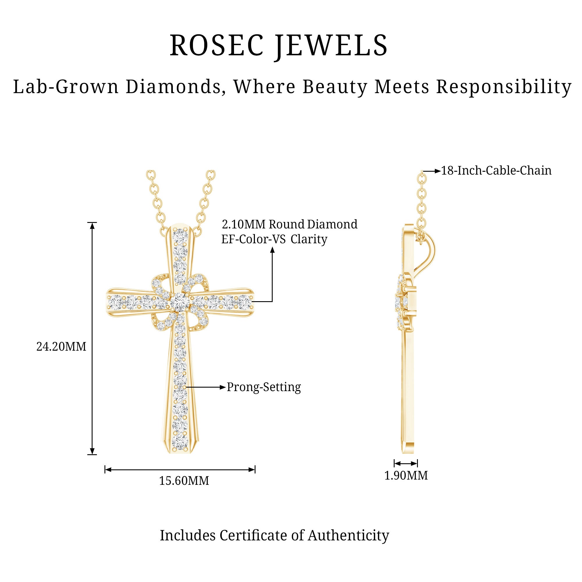 Lab Grown Diamond Catholic Cross Necklace Lab - ( EF-VS ) - Rosec Jewels