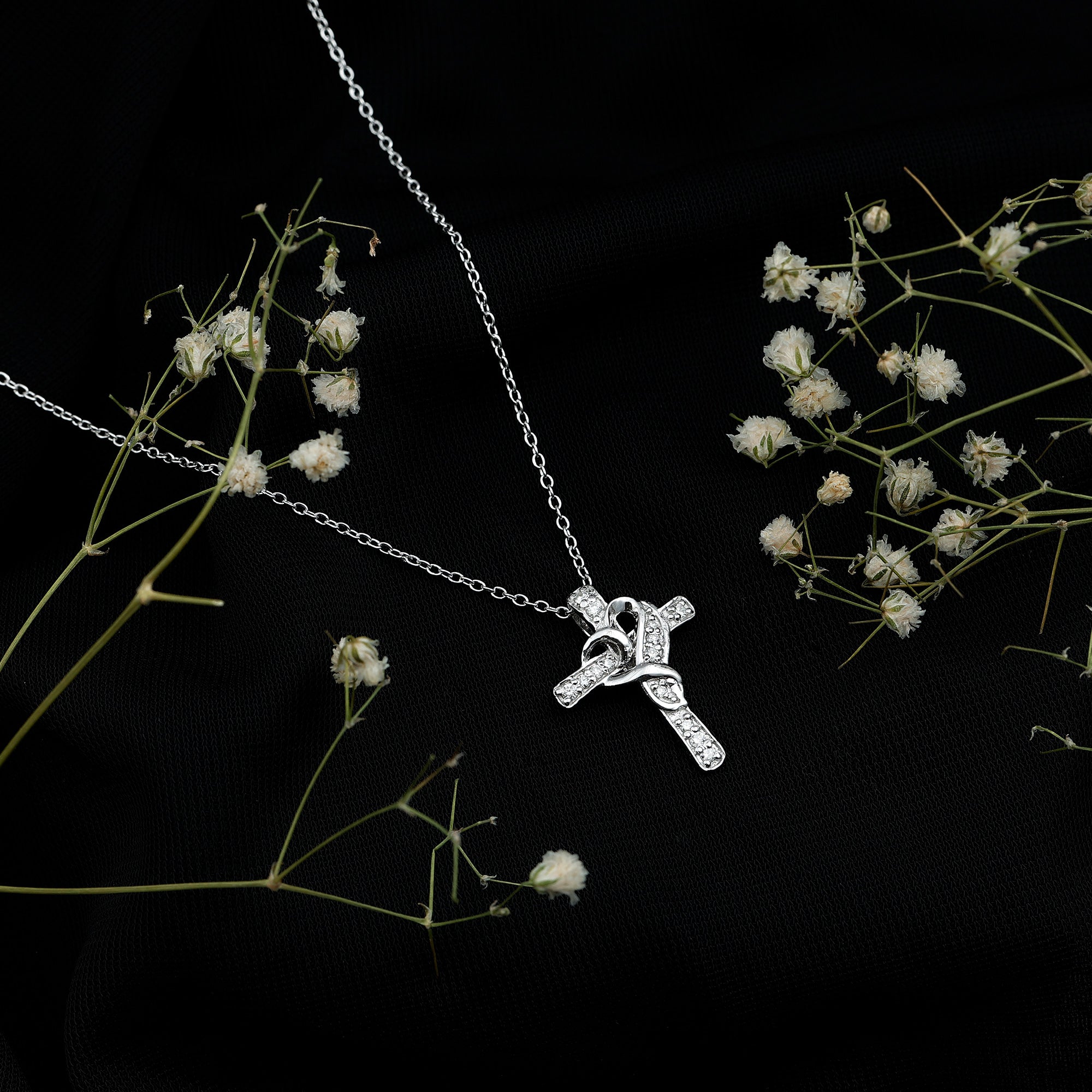 Certified Lab Grown Diamond Heart Cross Necklace Lab - ( EF-VS ) - Rosec Jewels