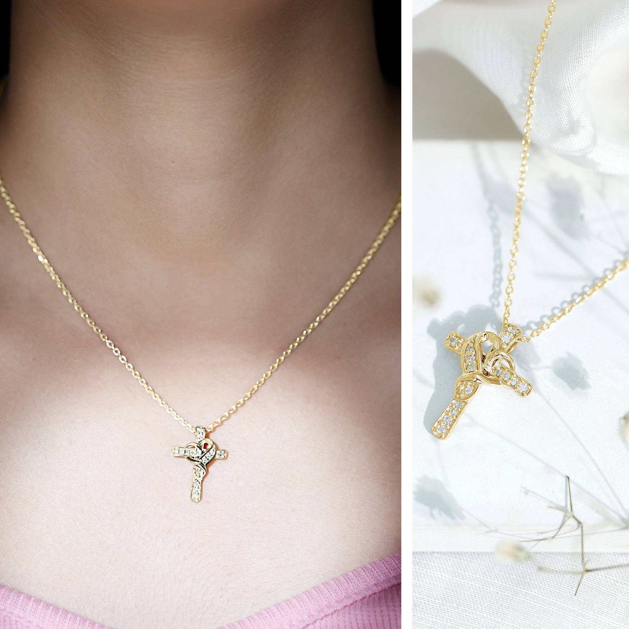 Certified Lab Grown Diamond Heart Cross Necklace Lab - ( EF-VS ) - Rosec Jewels