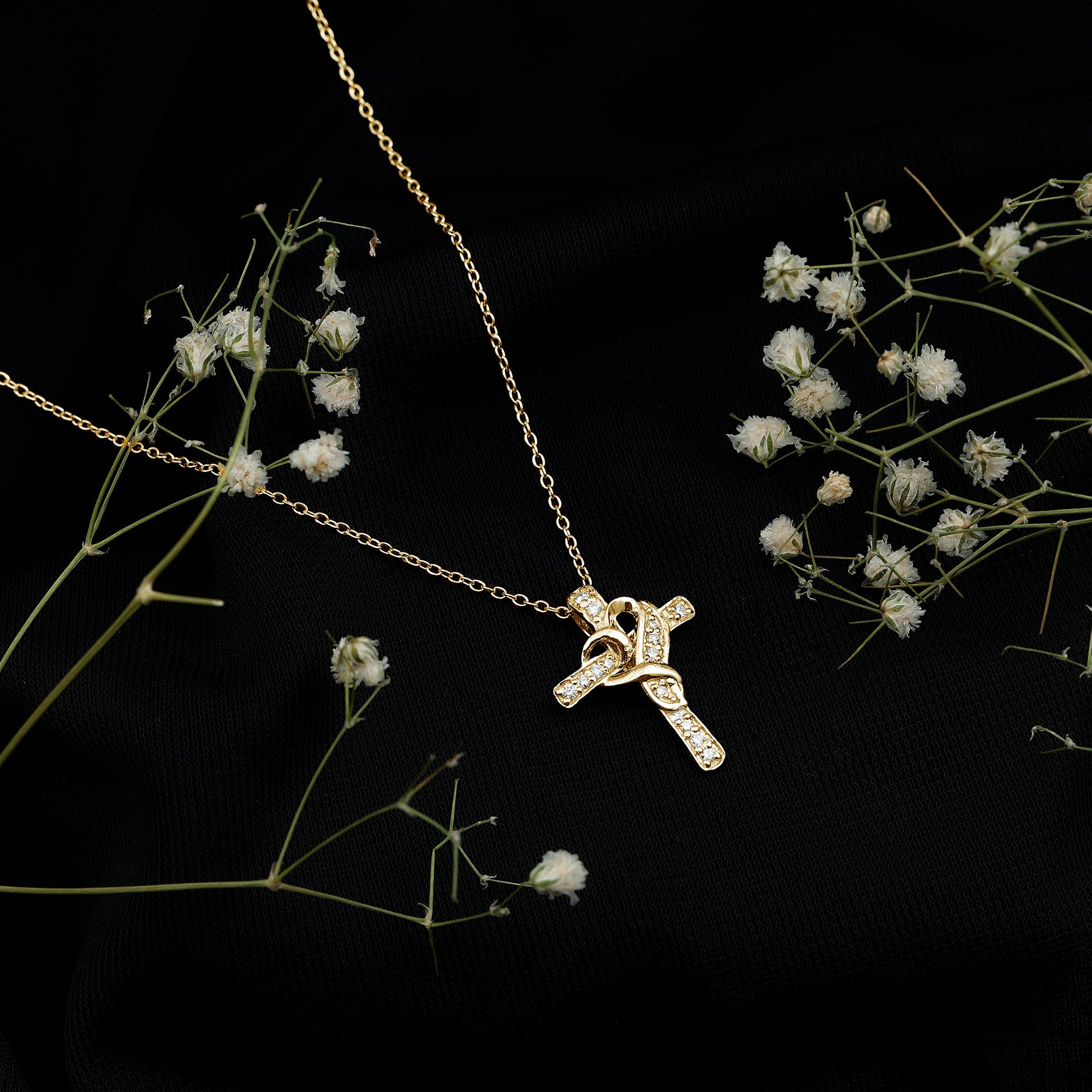 Certified Lab Grown Diamond Heart Cross Necklace Lab - ( EF-VS ) - Rosec Jewels