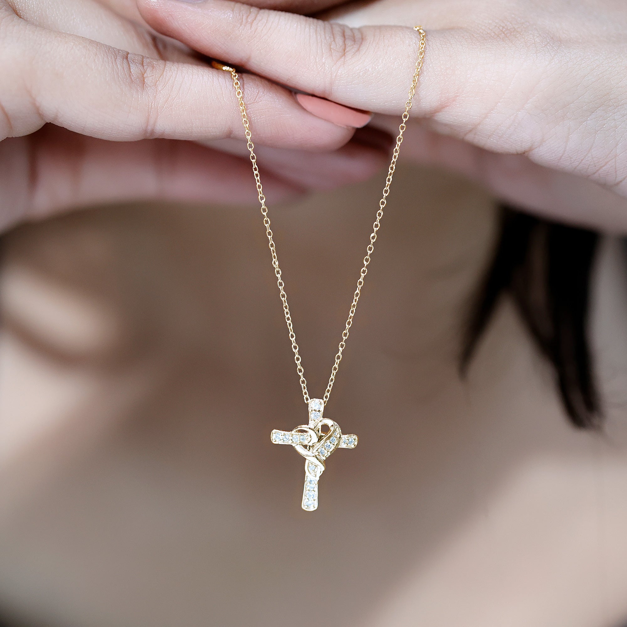 Certified Lab Grown Diamond Heart Cross Necklace Lab - ( EF-VS ) - Rosec Jewels