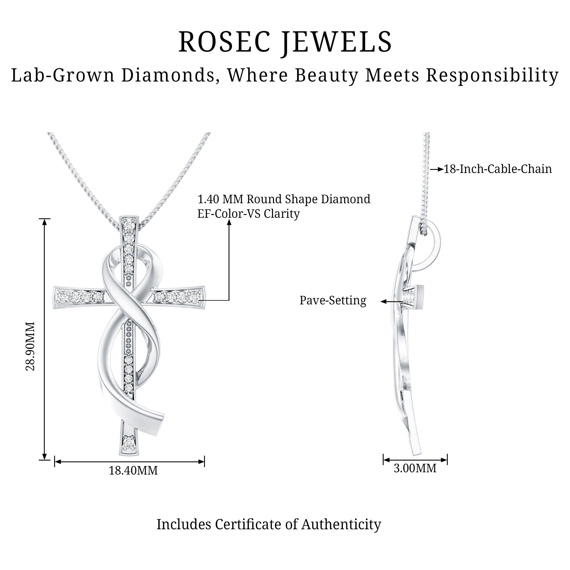 Certified Lab Grown Diamond Accent Cross Infinity Necklace Lab - ( EF-VS ) - Rosec Jewels