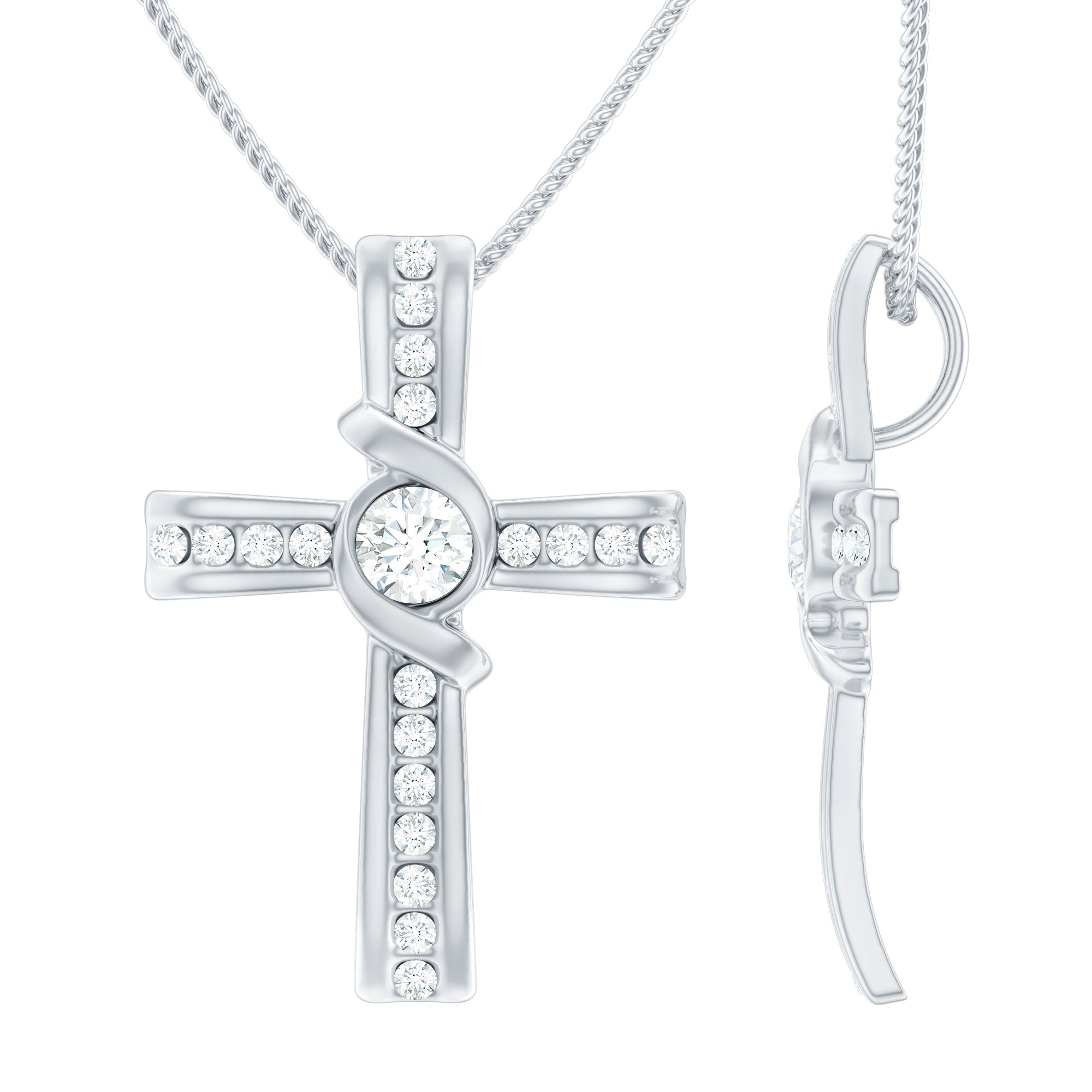 Bezel Set Lab Grown Diamond Cross Religious Necklace