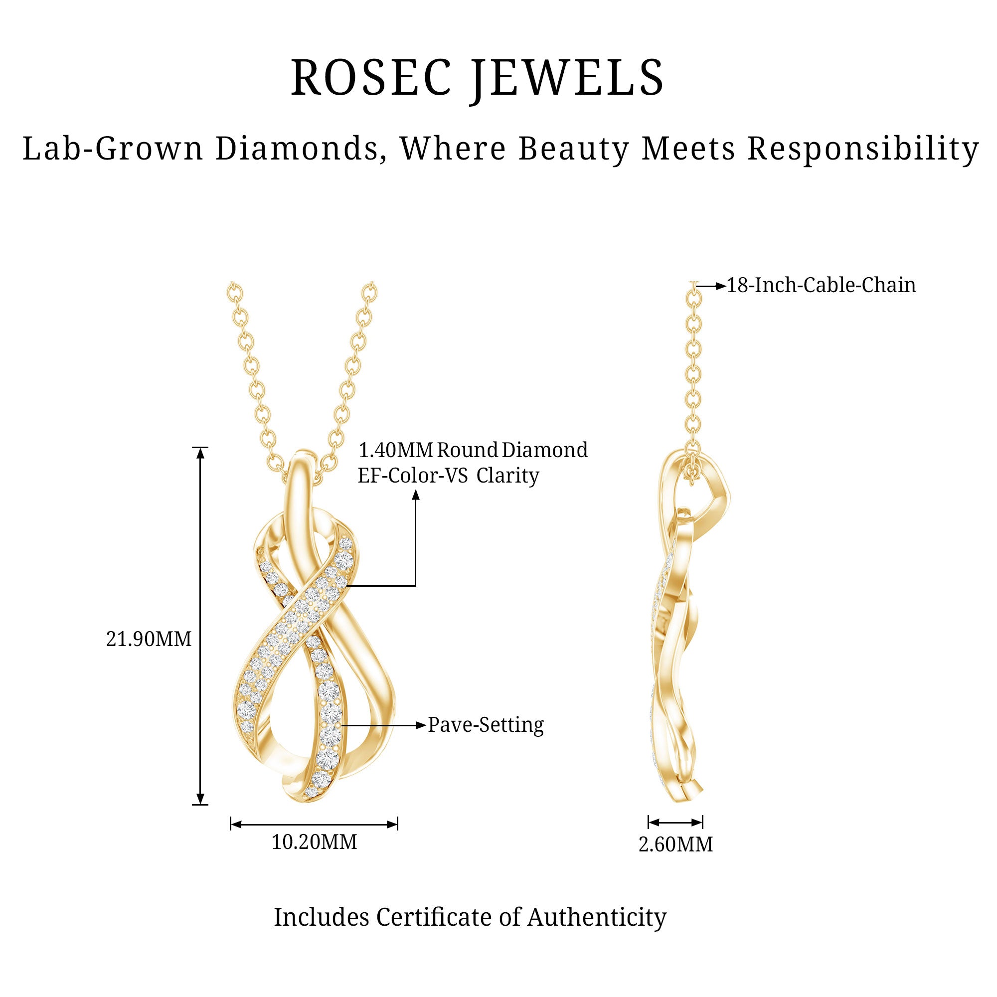 Certified Lab Grown Diamond Infinity Loop Necklace Lab - ( EF-VS ) - Rosec Jewels