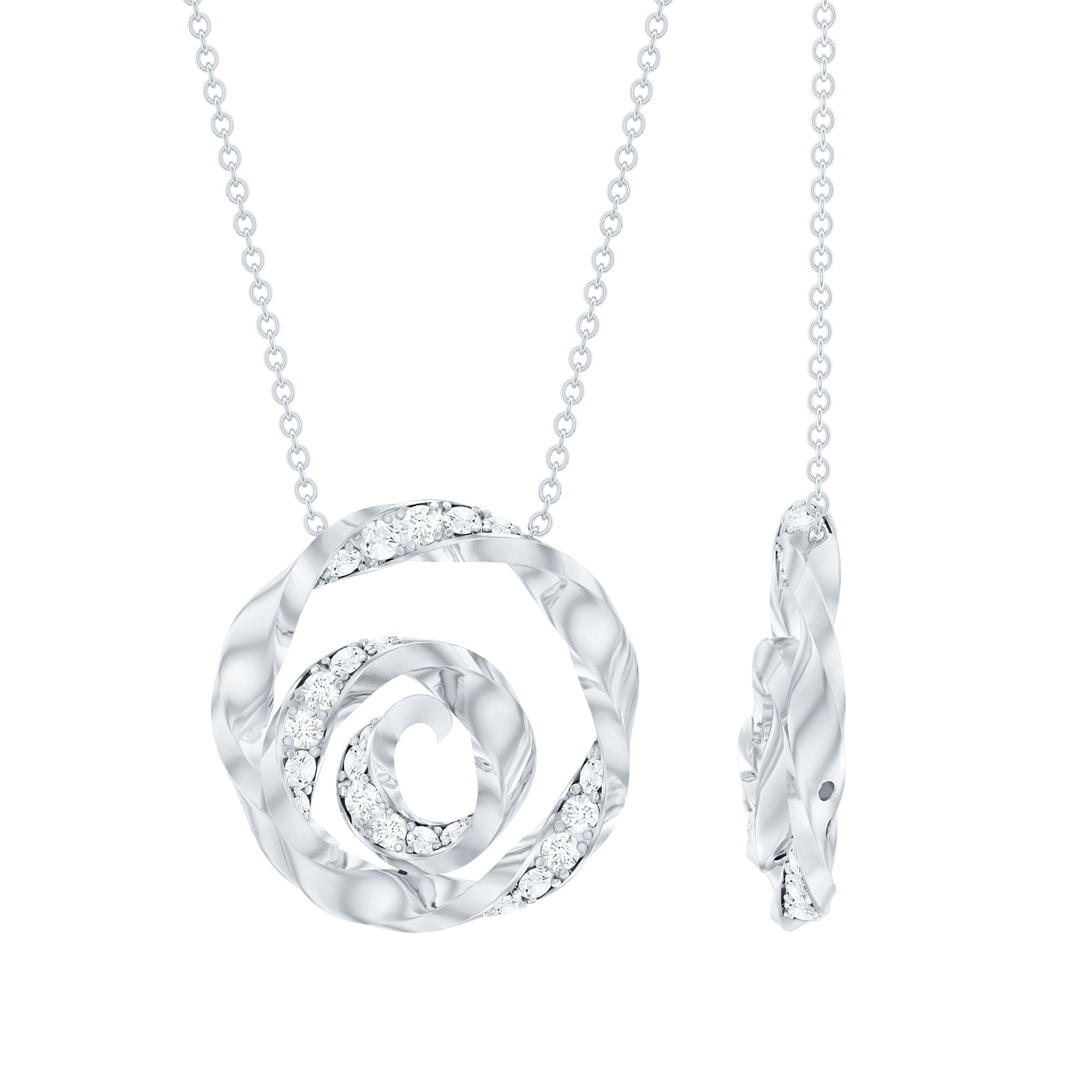 Lab Grown Diamond Pave Set Swirl Pendant Necklace