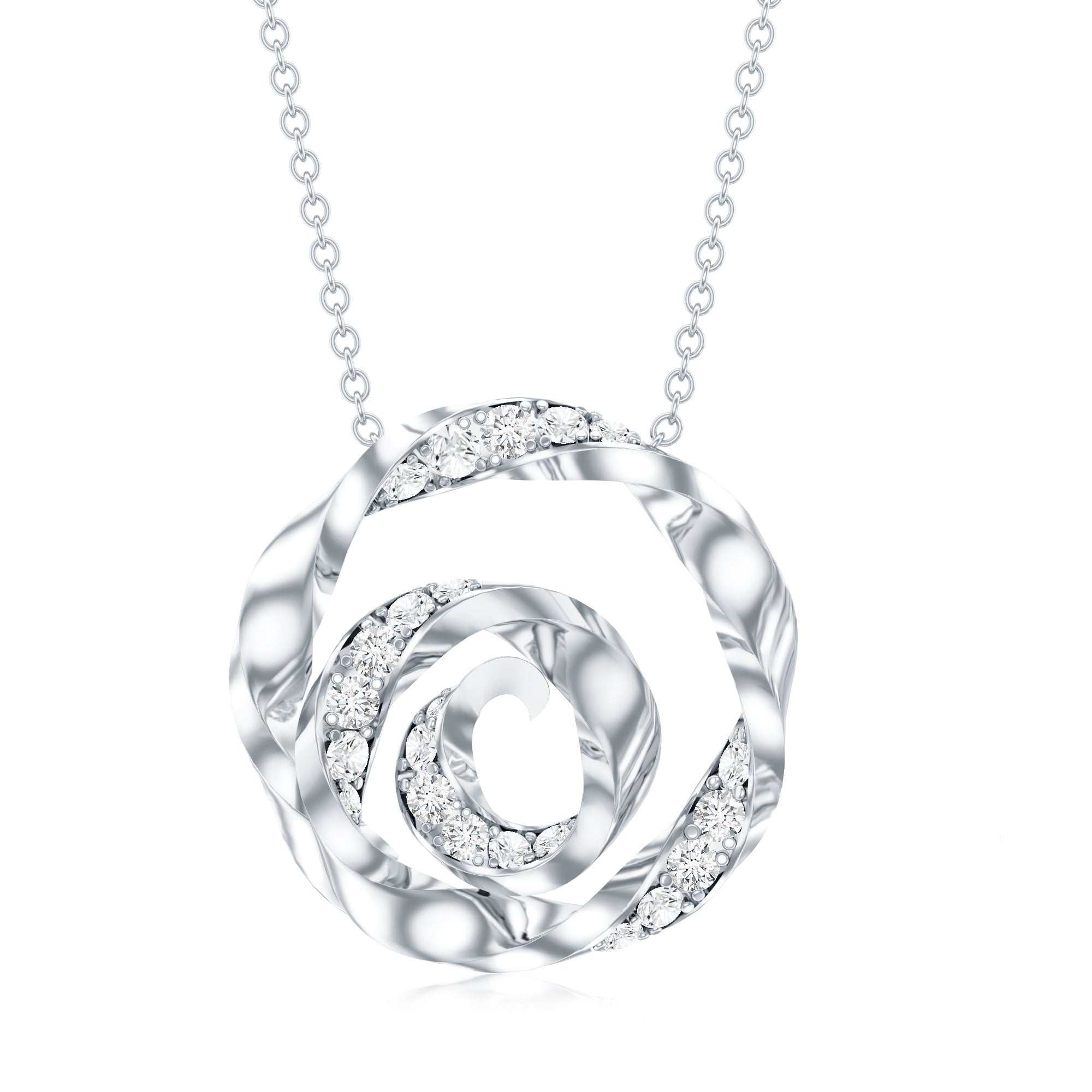 Lab Grown Diamond Pave Set Swirl Pendant Necklace Lab - ( EF-VS ) - Rosec Jewels