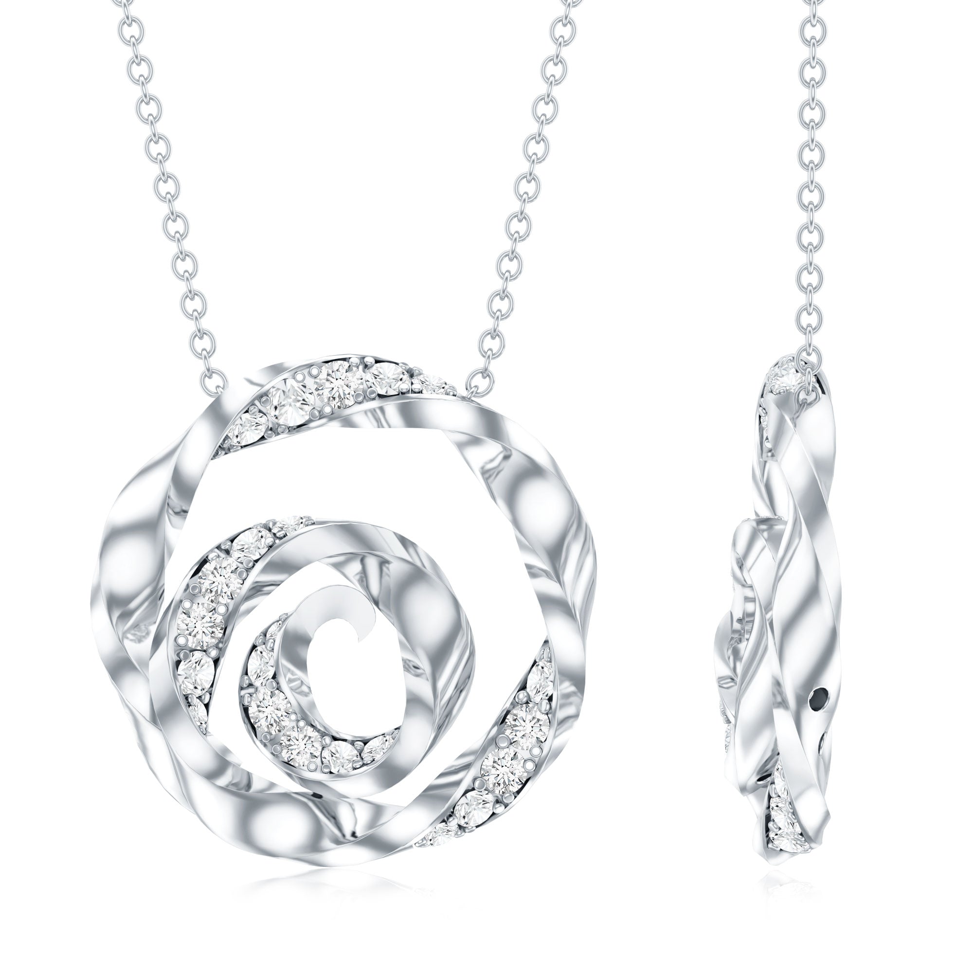 Lab Grown Diamond Pave Set Swirl Pendant Necklace Lab - ( EF-VS ) - Rosec Jewels